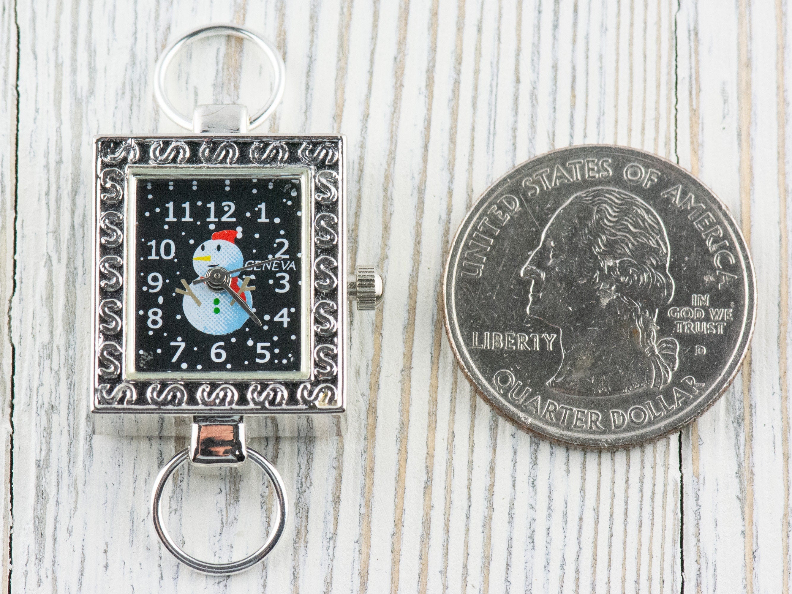 Snowman Watch Face | Winter Watch Face | Black Watch Face | Wrist Watch Face | Beading Watch Face | Women's Silver Watch Face