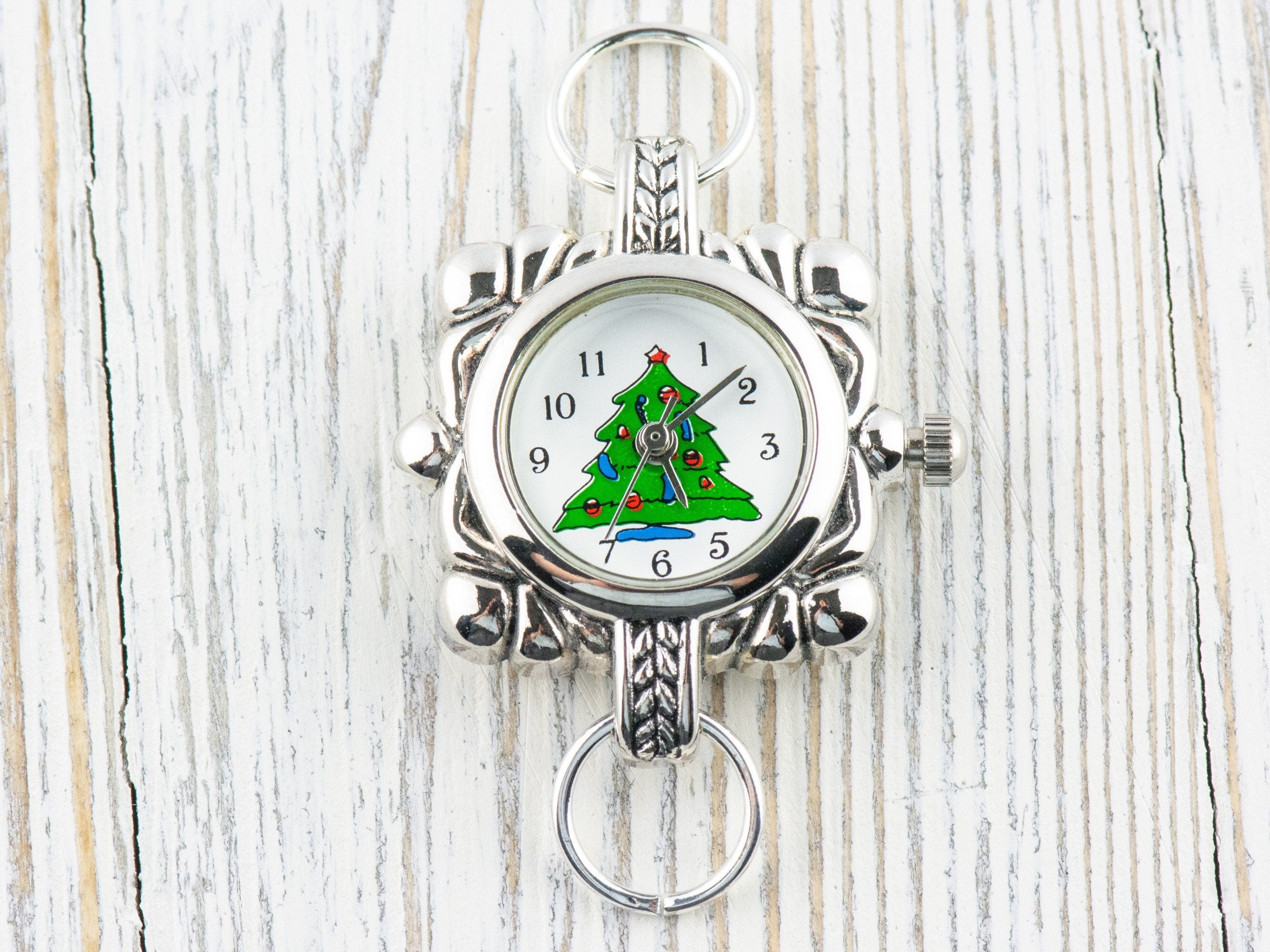 Christmas Tree Watch Face | Square Watch Face | Holiday Watch Face | Wrist Watch Face | Beading Watch Face | Women's Silver Watch Face
