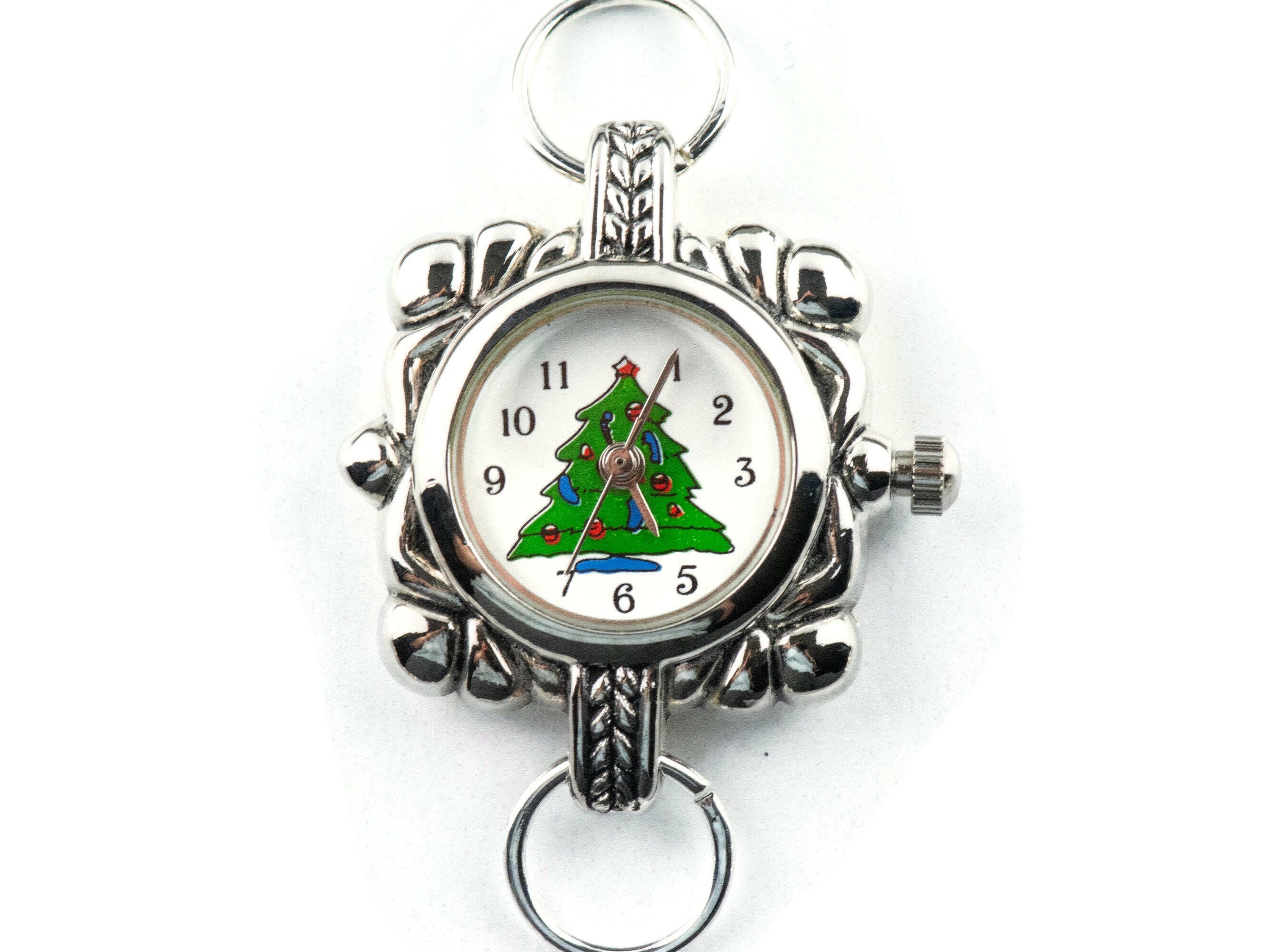 Christmas Tree Watch Face | Square Watch Face | Holiday Watch Face | Wrist Watch Face | Beading Watch Face | Women's Silver Watch Face