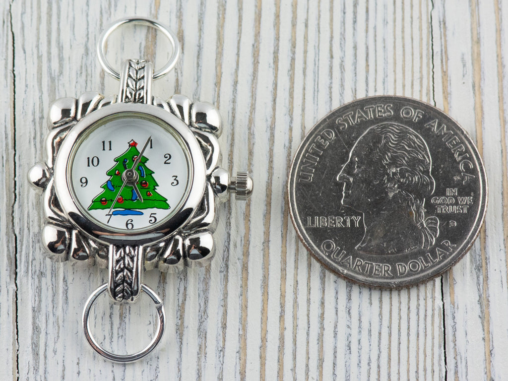 Christmas Tree Watch Face | Square Watch Face | Holiday Watch Face | Wrist Watch Face | Beading Watch Face | Women's Silver Watch Face