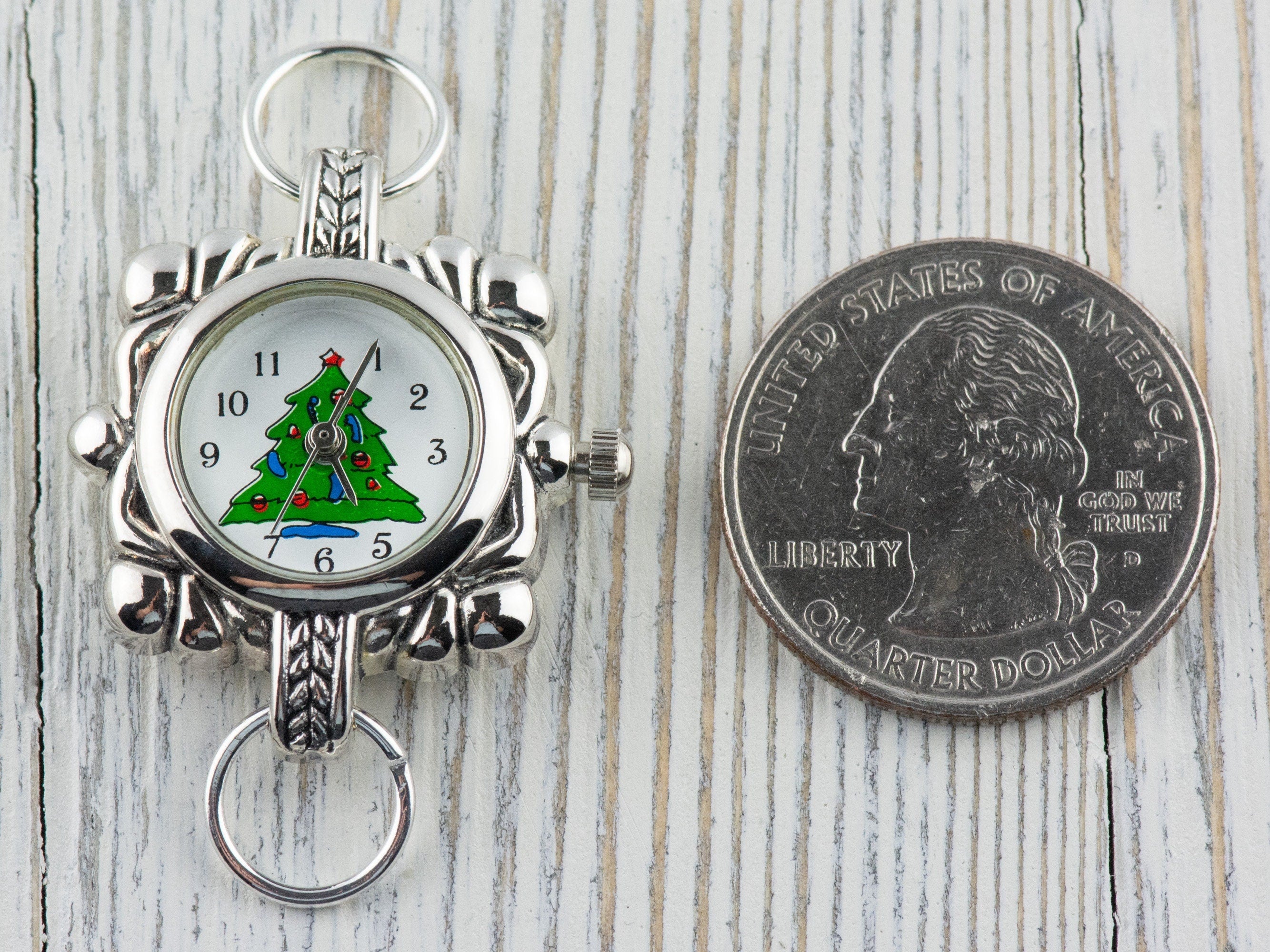 Christmas Tree Watch Face | Square Watch Face | Holiday Watch Face | Wrist Watch Face | Beading Watch Face | Women's Silver Watch Face