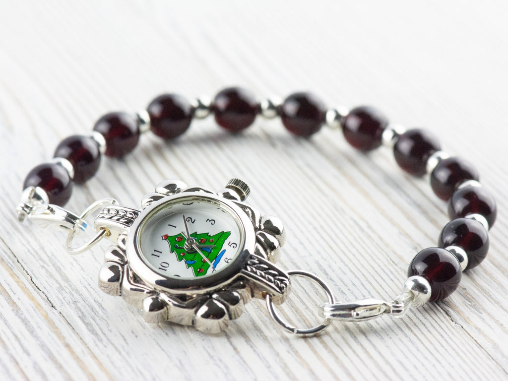 Christmas Tree Watch Face | Square Watch Face | Holiday Watch Face | Wrist Watch Face | Beading Watch Face | Women's Silver Watch Face