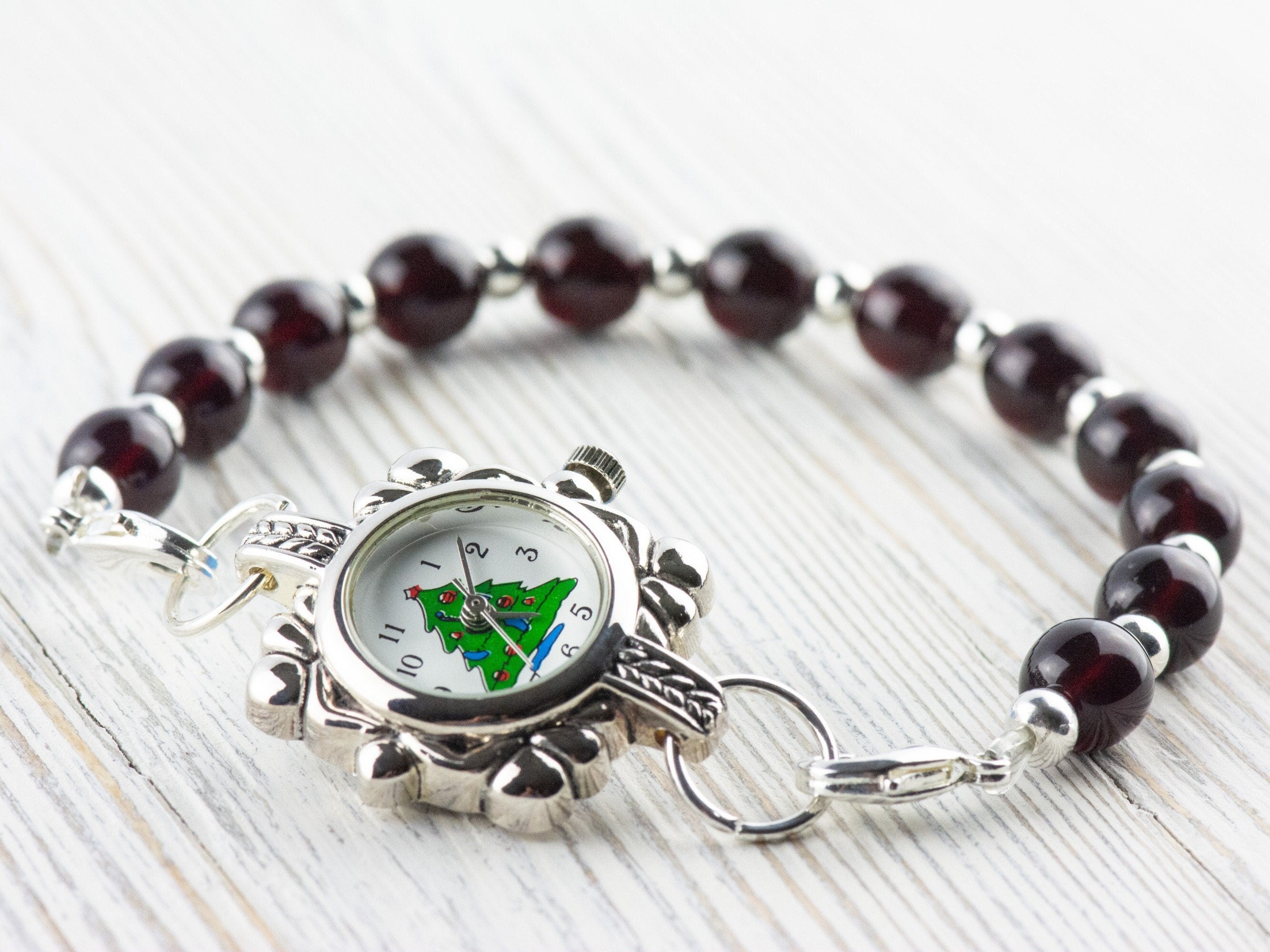 Christmas Tree Watch Face | Square Watch Face | Holiday Watch Face | Wrist Watch Face | Beading Watch Face | Women's Silver Watch Face