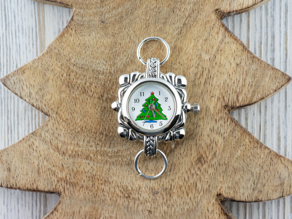 Christmas Tree Watch Face | Square Watch Face | Holiday Watch Face | Wrist Watch Face | Beading Watch Face | Women's Silver Watch Face
