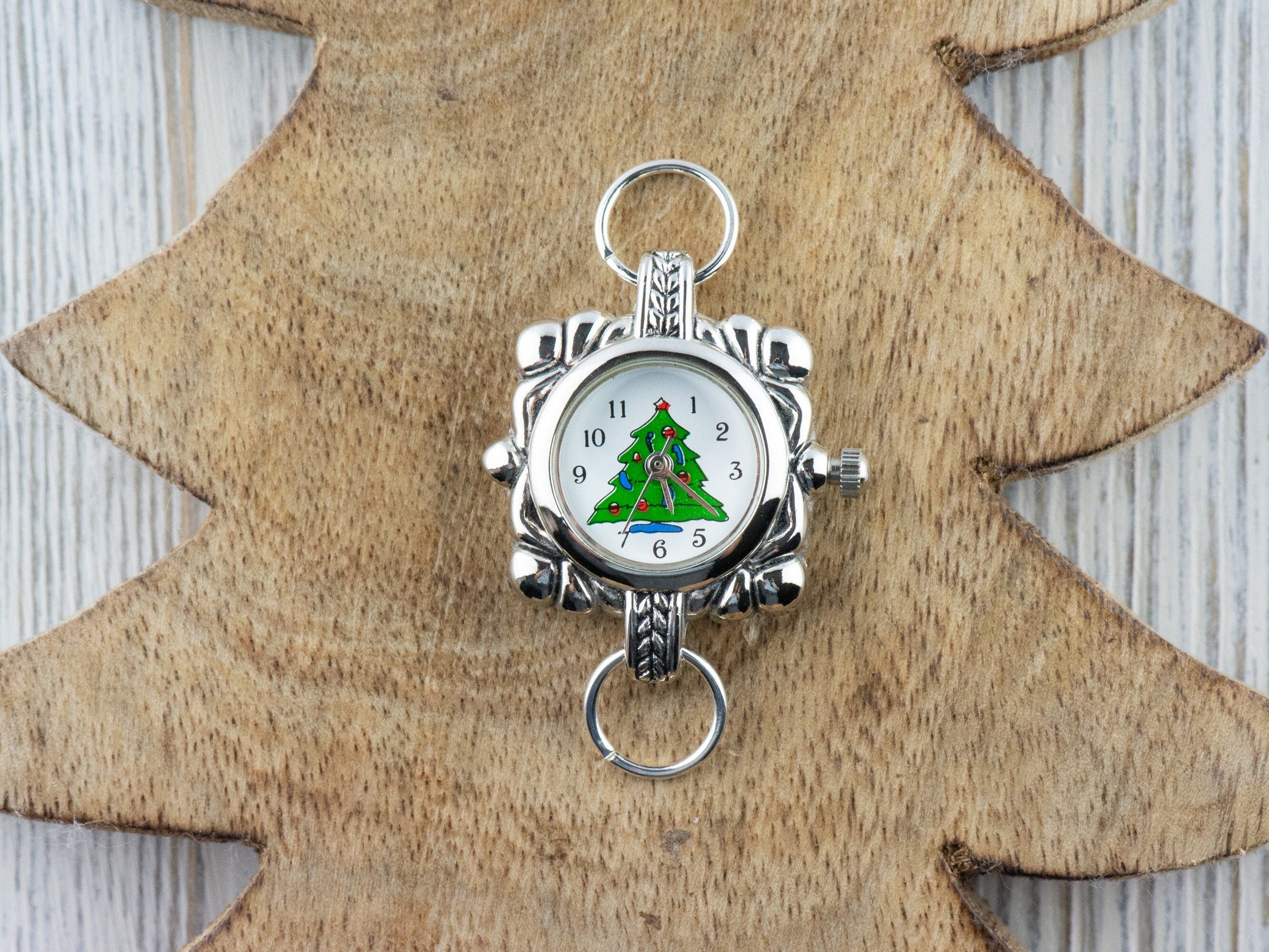 Christmas Tree Watch Face | Square Watch Face | Holiday Watch Face | Wrist Watch Face | Beading Watch Face | Women's Silver Watch Face