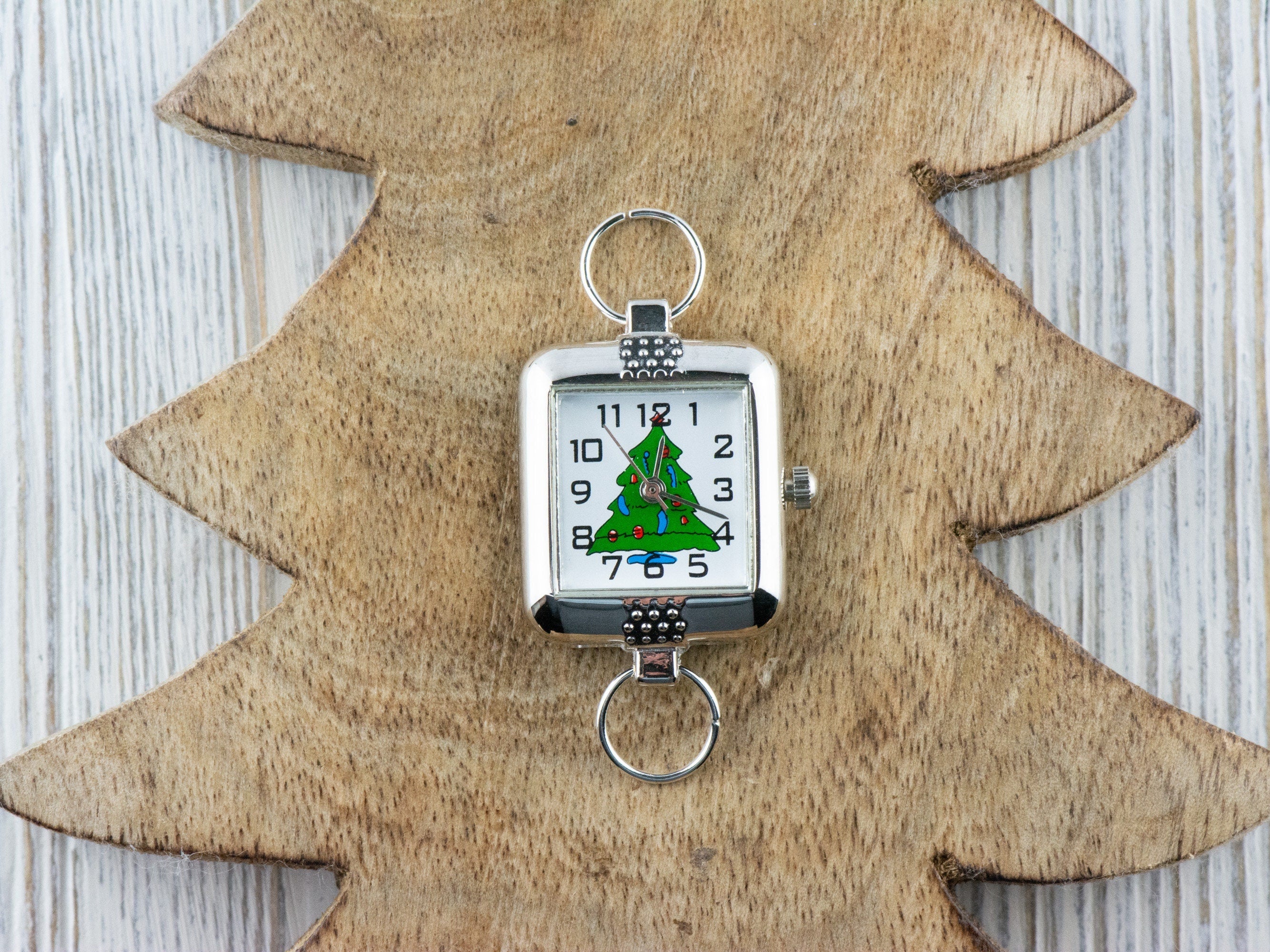 Watch Face, Christmas Tree, Square, White Face, Christmas Watch, Holiday Jewelry, Festive