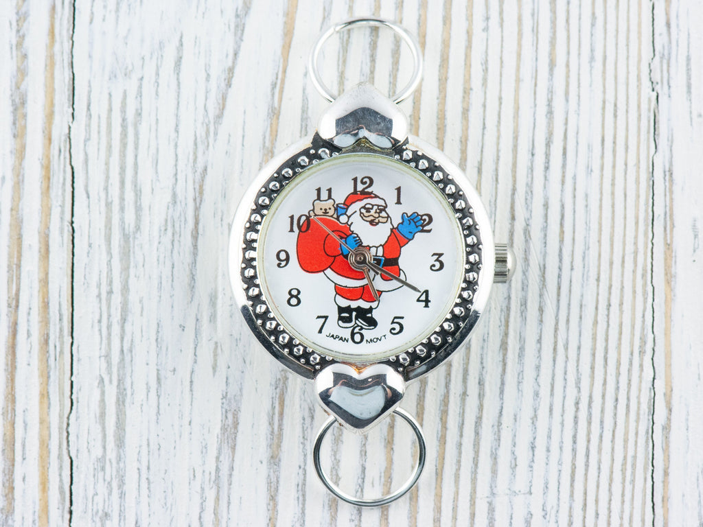Watch Face, Santa Claus, Round with Hearts, White Face, Christmas Watch