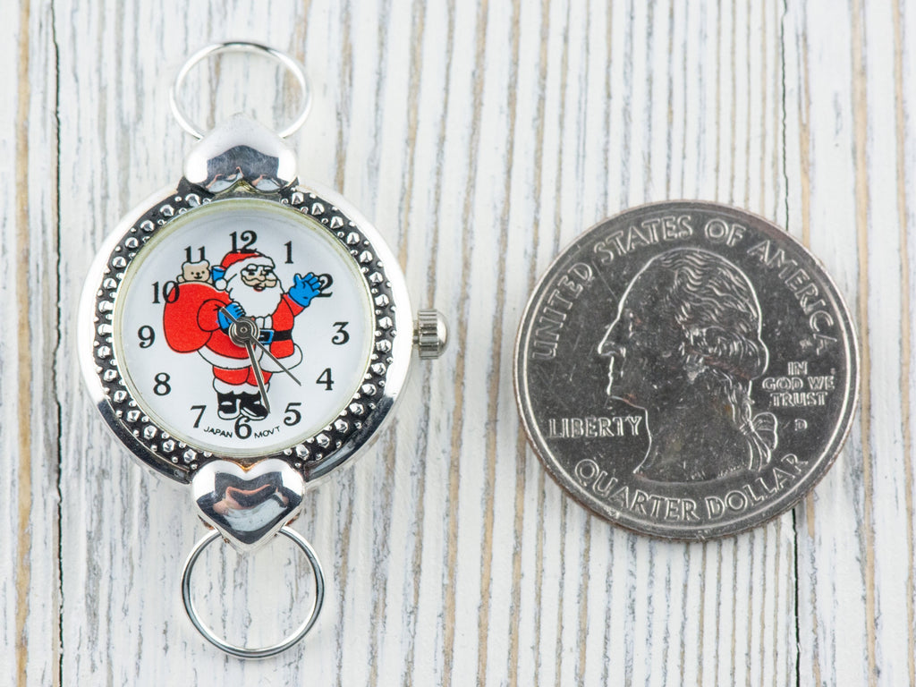 Watch Face, Santa Claus, Round with Hearts, White Face, Christmas Watch