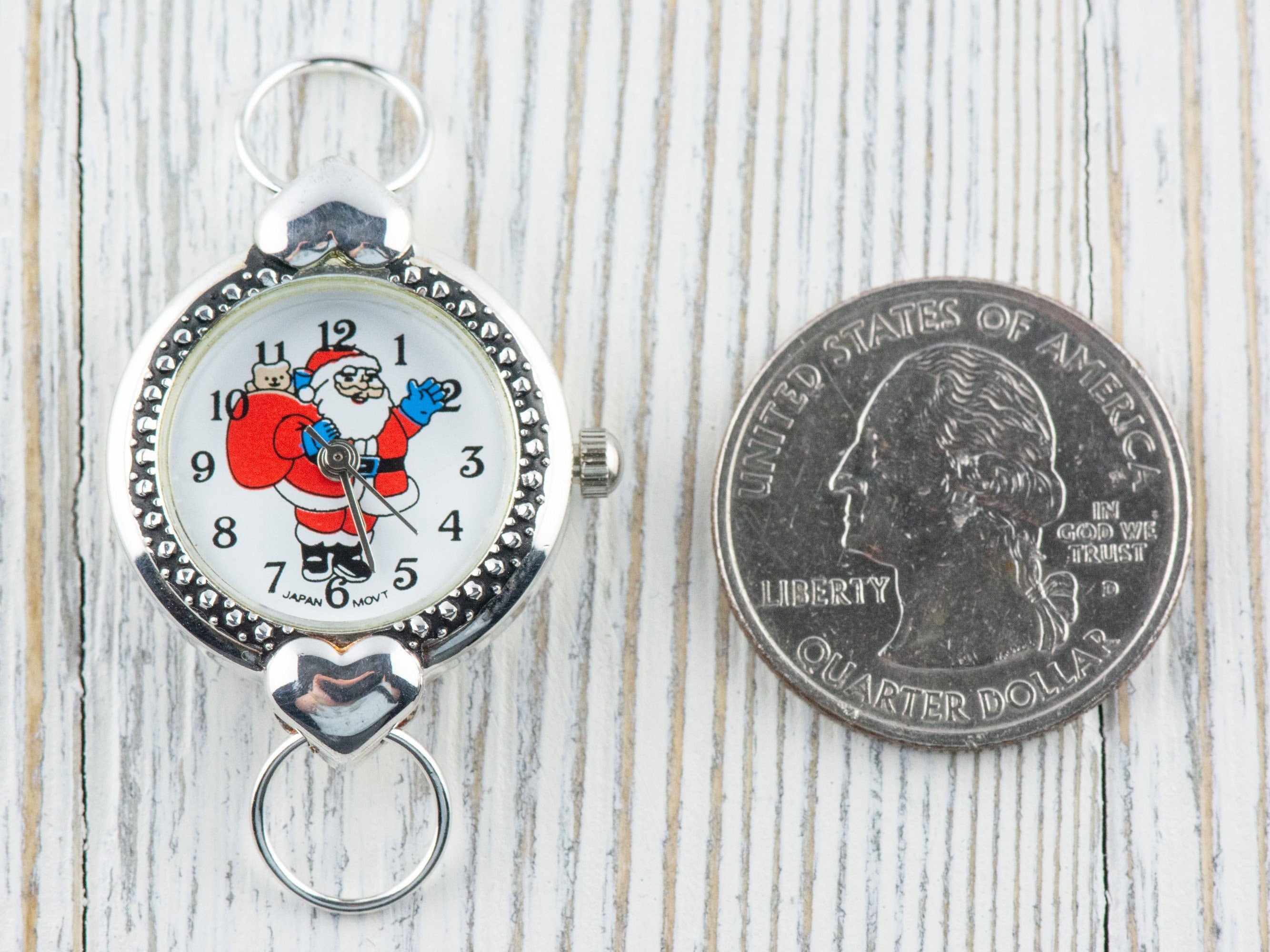 Watch Face, Santa Claus, Round with Hearts, White Face, Christmas Watch