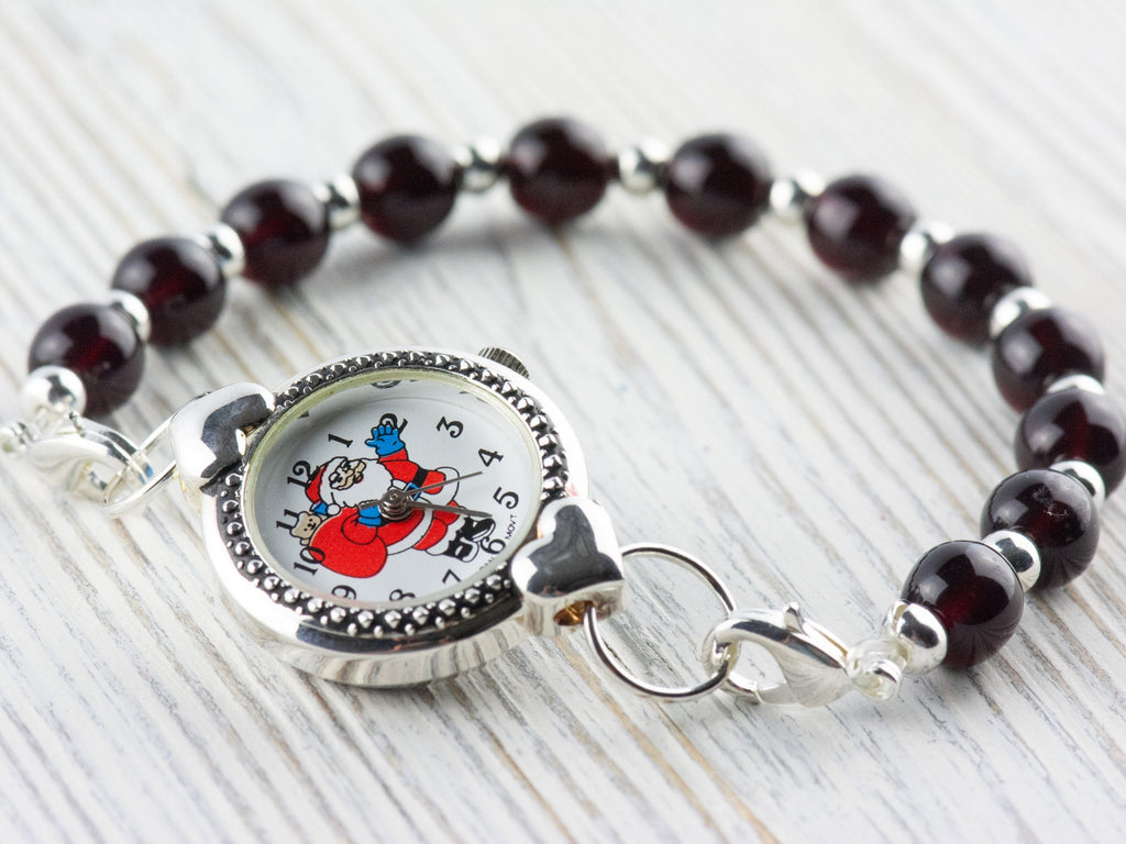 Watch Face, Santa Claus, Round with Hearts, White Face, Christmas Watch