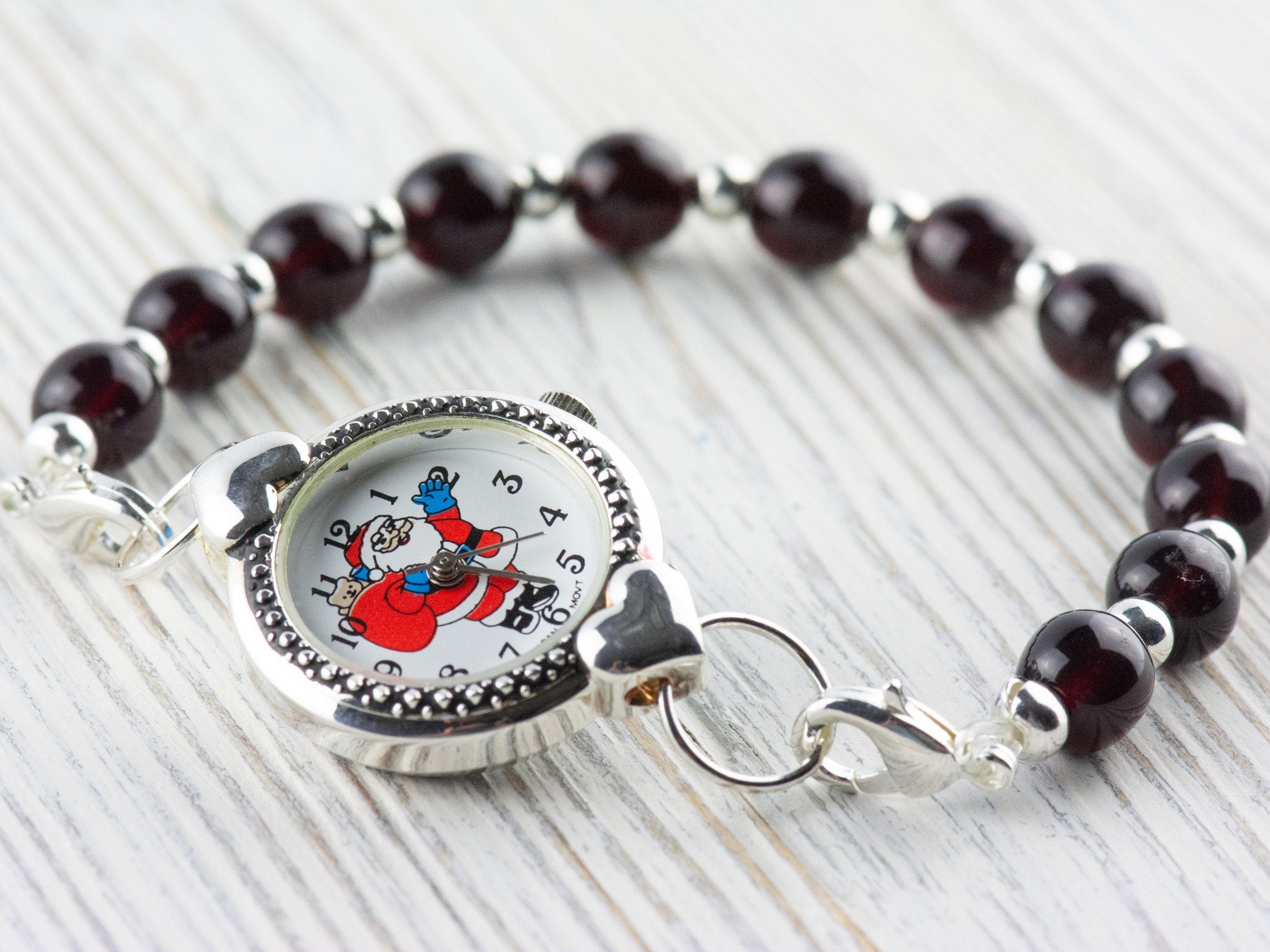 Watch Face, Santa Claus, Round with Hearts, White Face, Christmas Watch
