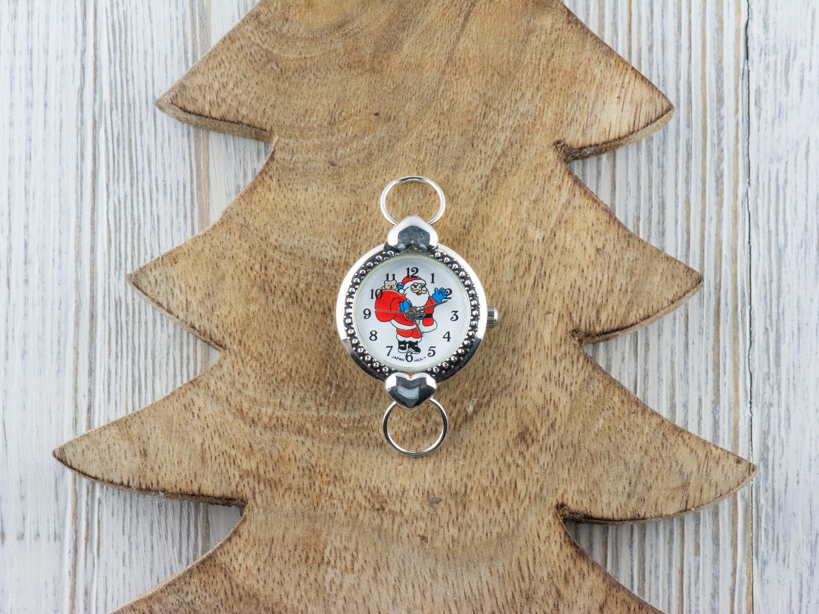 Watch Face, Santa Claus, Round with Hearts, White Face, Christmas Watch