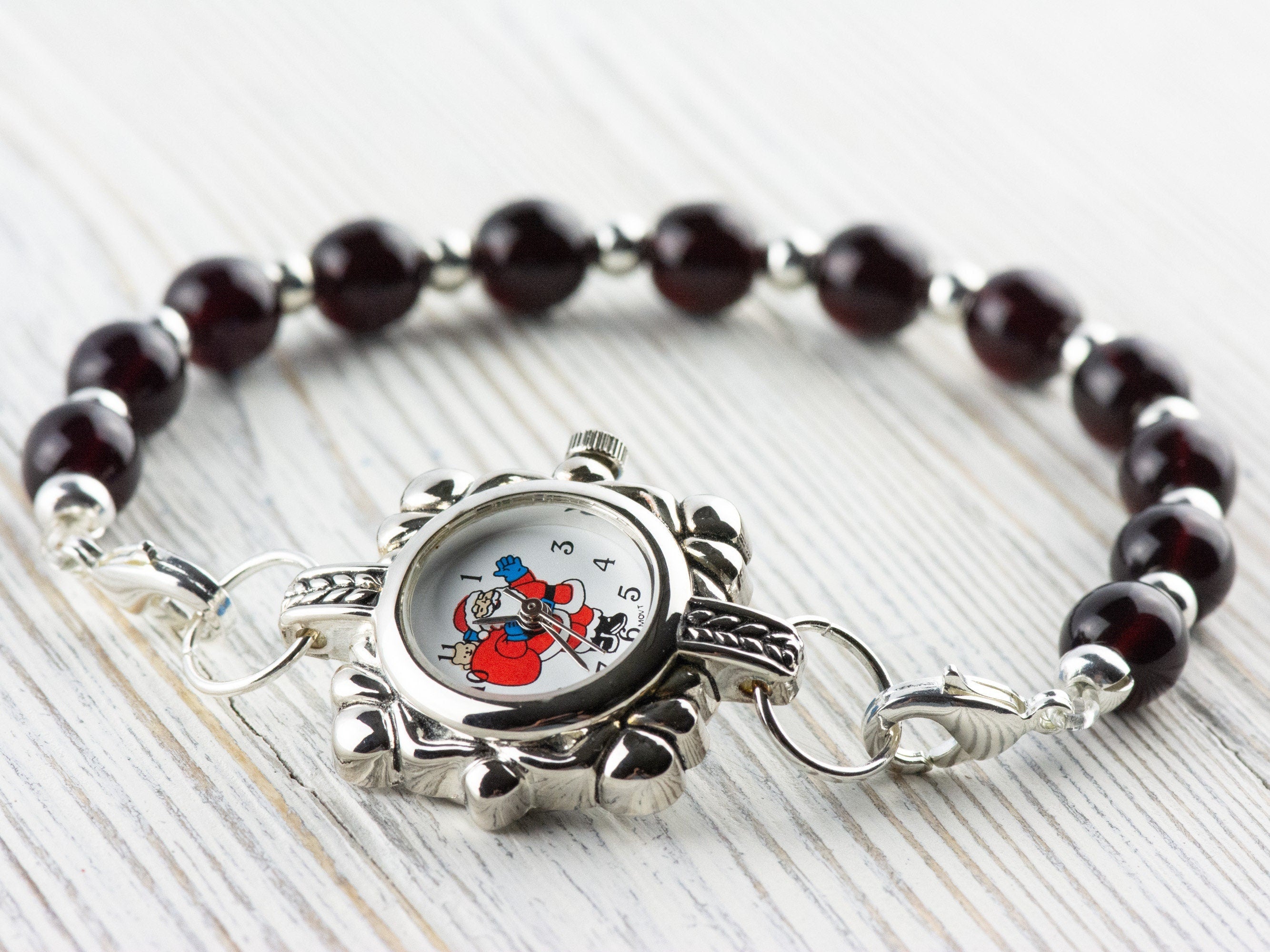 Santa Clause Watch Face | Square Watch Face | Holiday Watch Face | Wrist Watch Face | Beading Watch Face | Women's Silver Watch Face