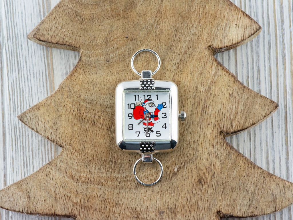 Santa Claus Watch Face, Square White Face, Festive Holiday Jewelry