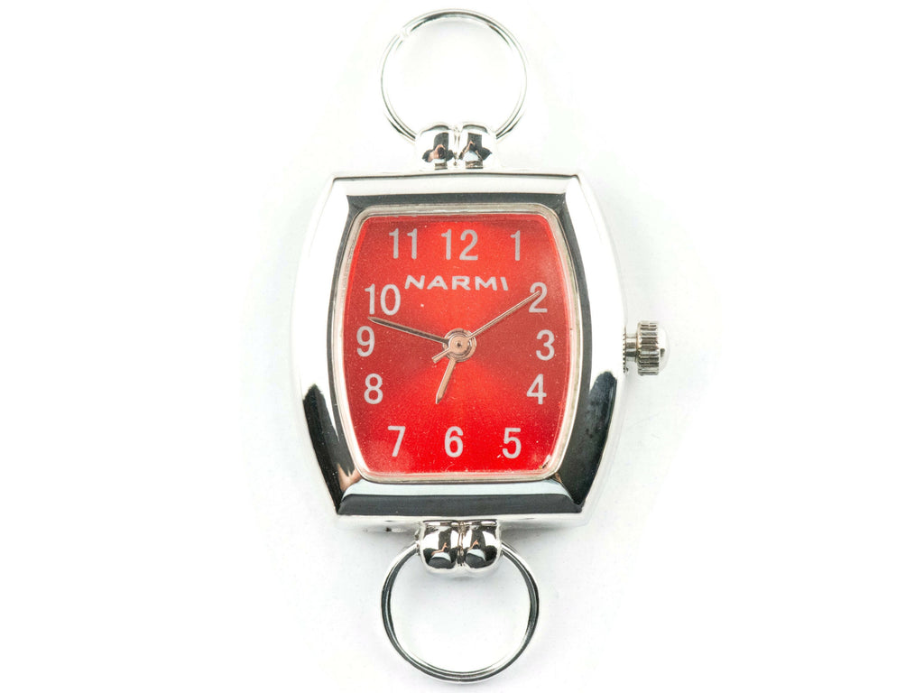 Red Dial Silvertone Square Rectangle Watch Face • DIY Beading Watch • Jewelry Making • Analog • Loops and Battery Included