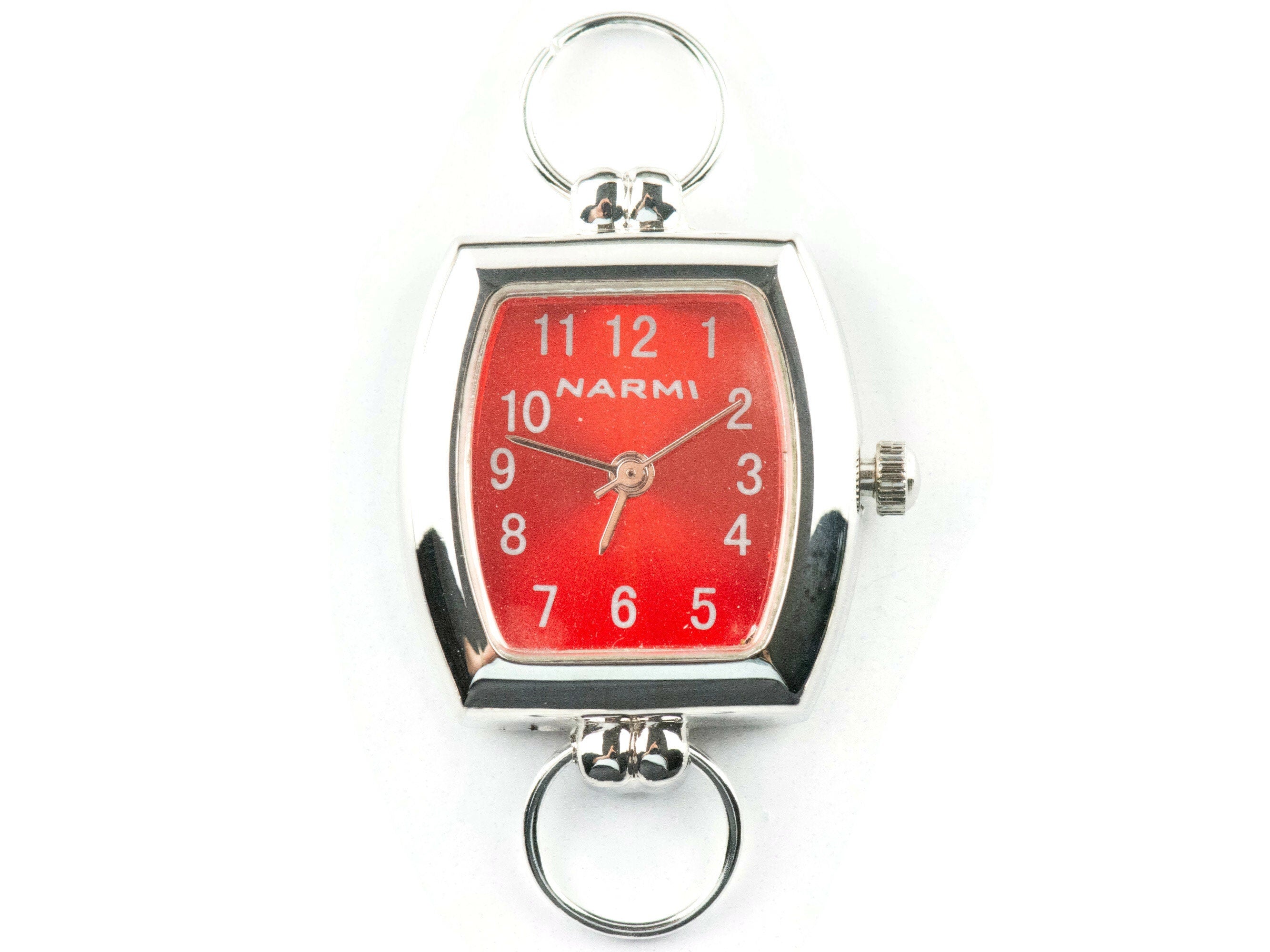 Red Dial Silvertone Square Rectangle Watch Face • DIY Beading Watch • Jewelry Making • Analog • Loops and Battery Included