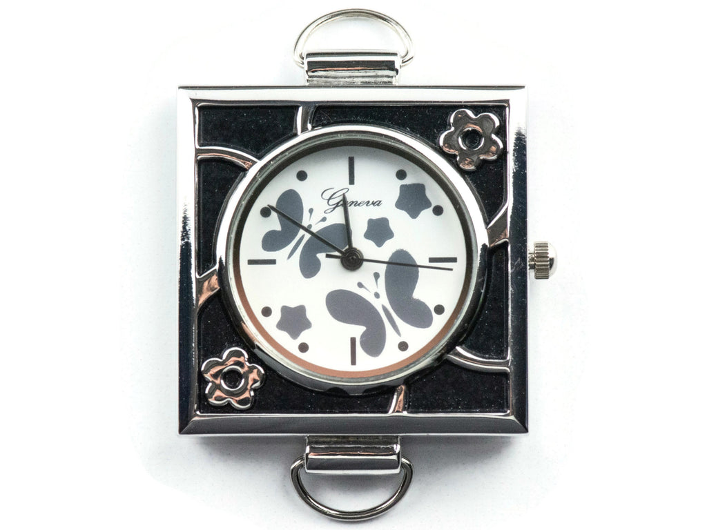Butterfly Silvertone Round Display Square Watch Face • DIY Beading Watch • Jewelry Making • Analog • Loops and Battery Included