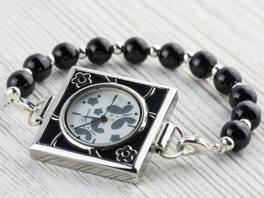 Butterfly Silvertone Round Display Square Watch Face • DIY Beading Watch • Jewelry Making • Analog • Loops and Battery Included