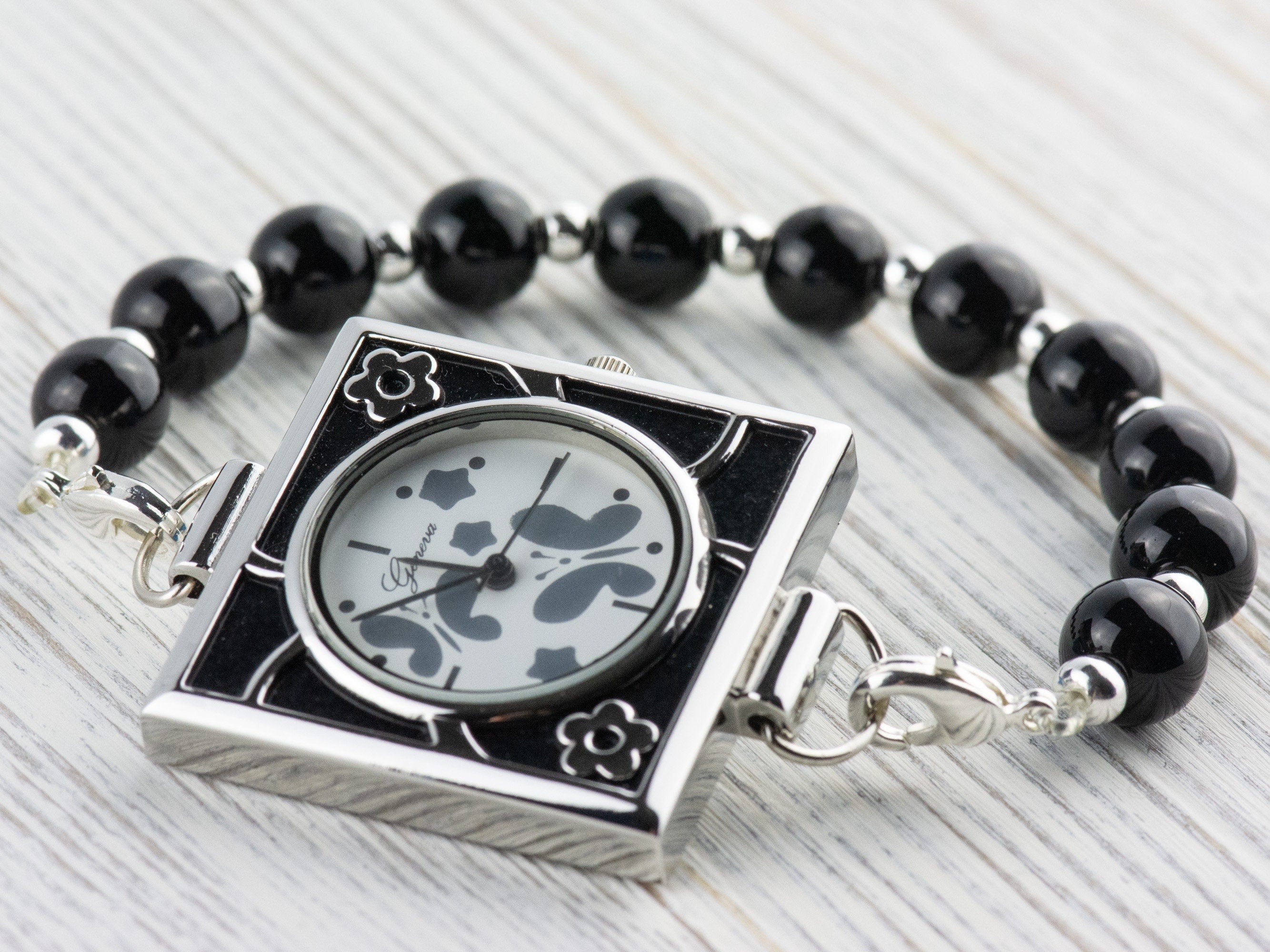 Butterfly Silvertone Round Display Square Watch Face • DIY Beading Watch • Jewelry Making • Analog • Loops and Battery Included