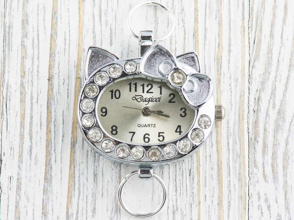 Cat with a Bow Rhinestone-Studded Watch Face • DIY Beading Watch • Jewelry Making • Analog • Loops and Battery Included