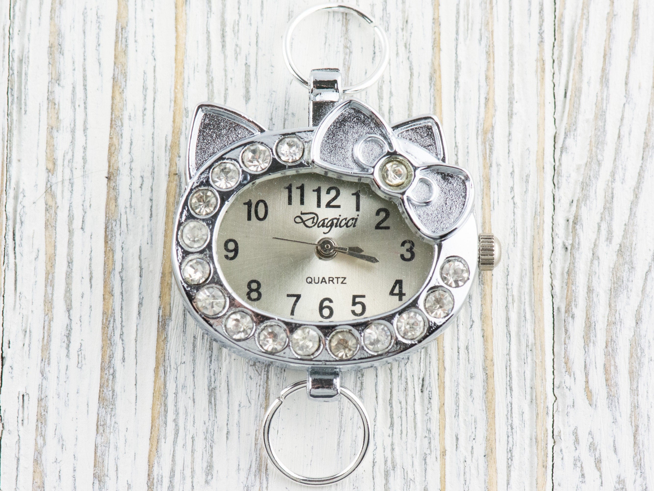 Cat with a Bow Rhinestone-Studded Watch Face • DIY Beading Watch • Jewelry Making • Analog • Loops and Battery Included