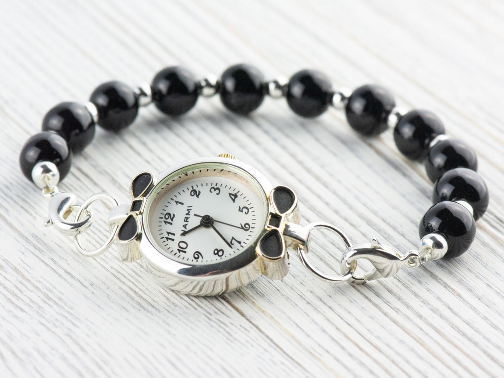 Black Bow Tie Two-Tone Round Watch Face • White Dial • DIY Beading Watch • Jewelry Making • Analog • Loops and Battery Included