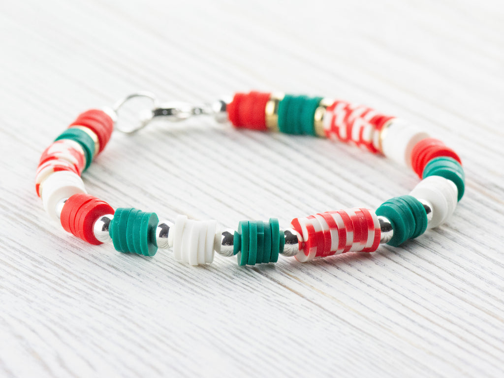 Holiday Cheer Red and Green Heishi Bracelet, Christmas Jewelry, Feeling Festive, Handmade Gift