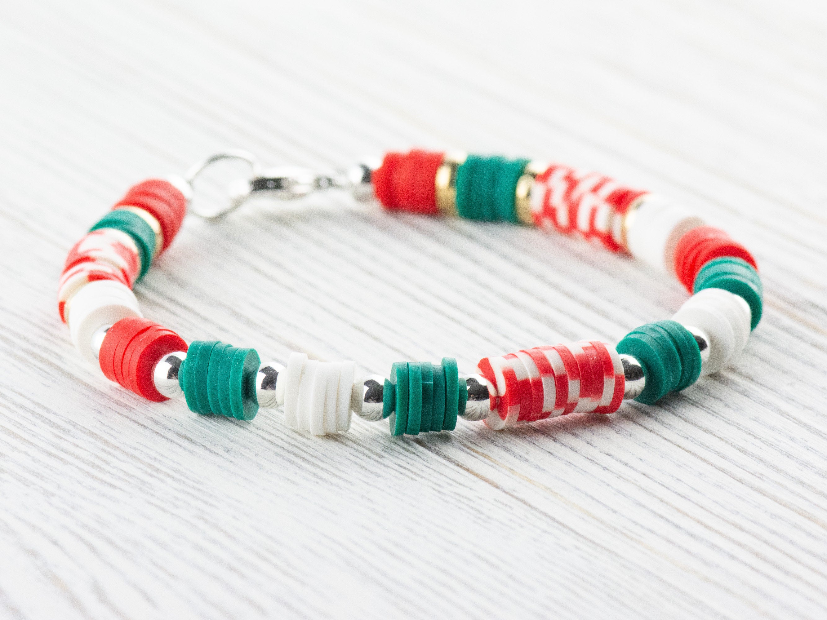 Holiday Cheer Red and Green Heishi Bracelet, Christmas Jewelry, Feeling Festive, Handmade Gift