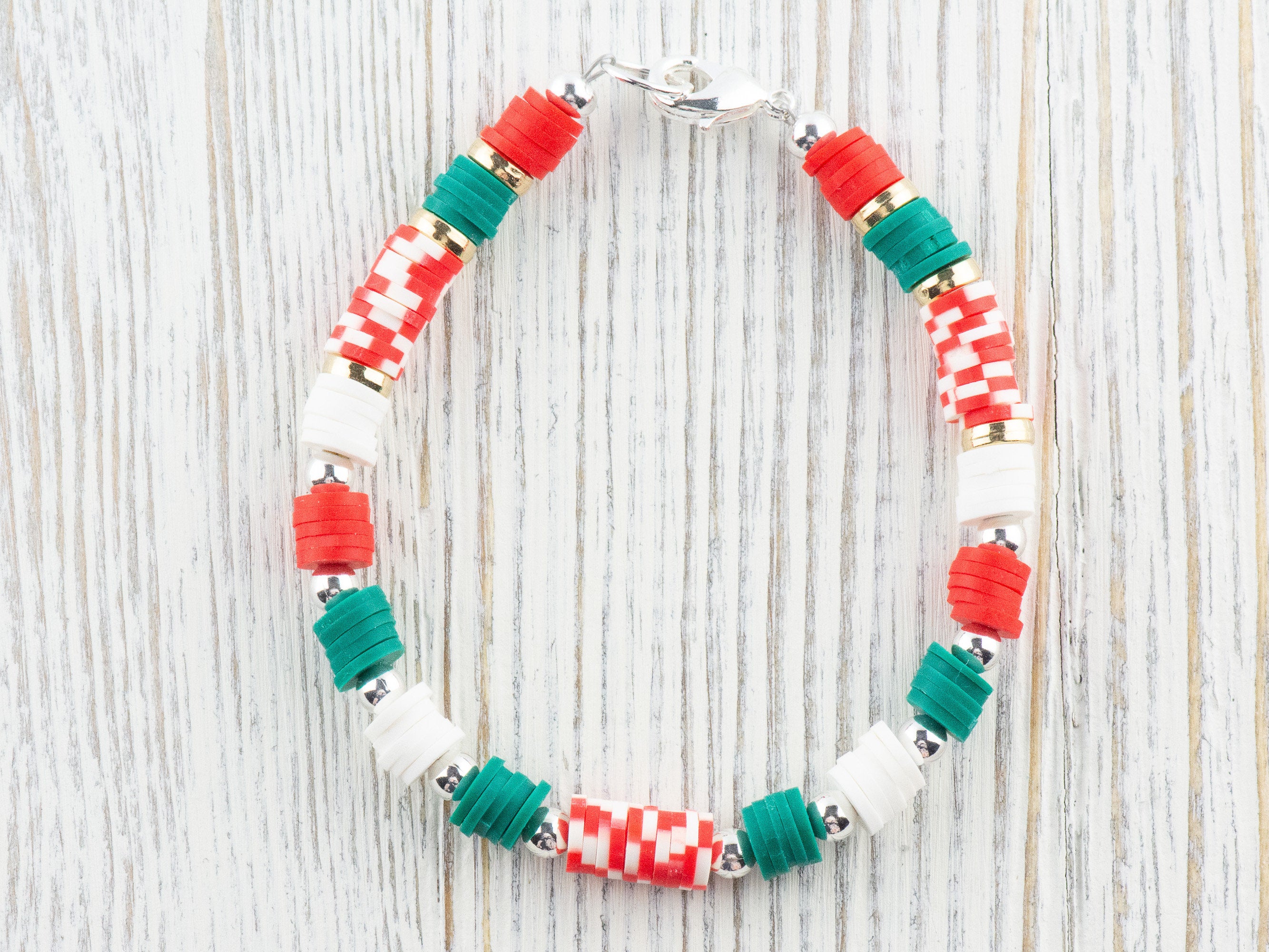Holiday Cheer Red and Green Heishi Bracelet, Christmas Jewelry, Feeling Festive, Handmade Gift