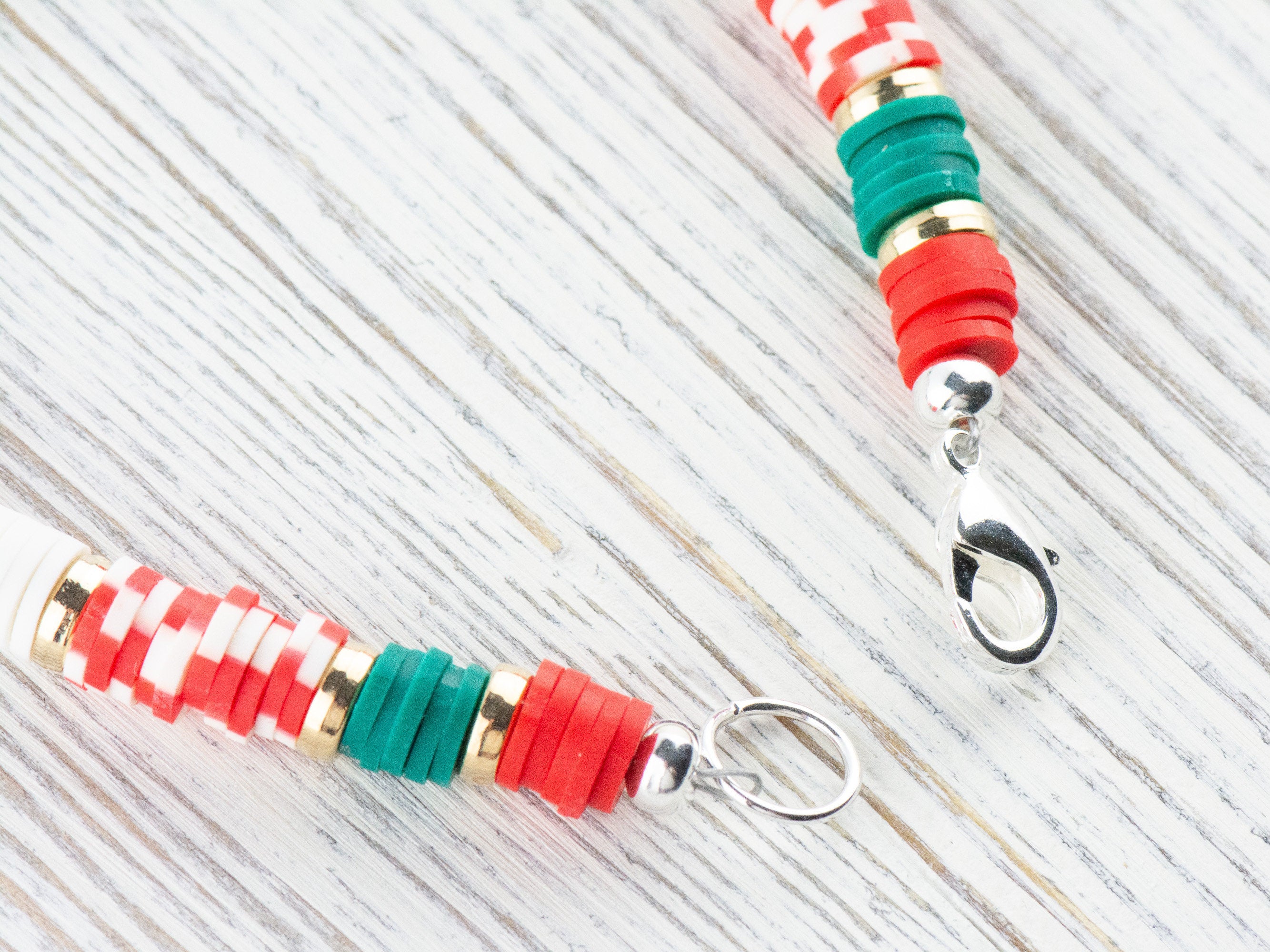 Holiday Cheer Red and Green Heishi Bracelet, Christmas Jewelry, Feeling Festive, Handmade Gift
