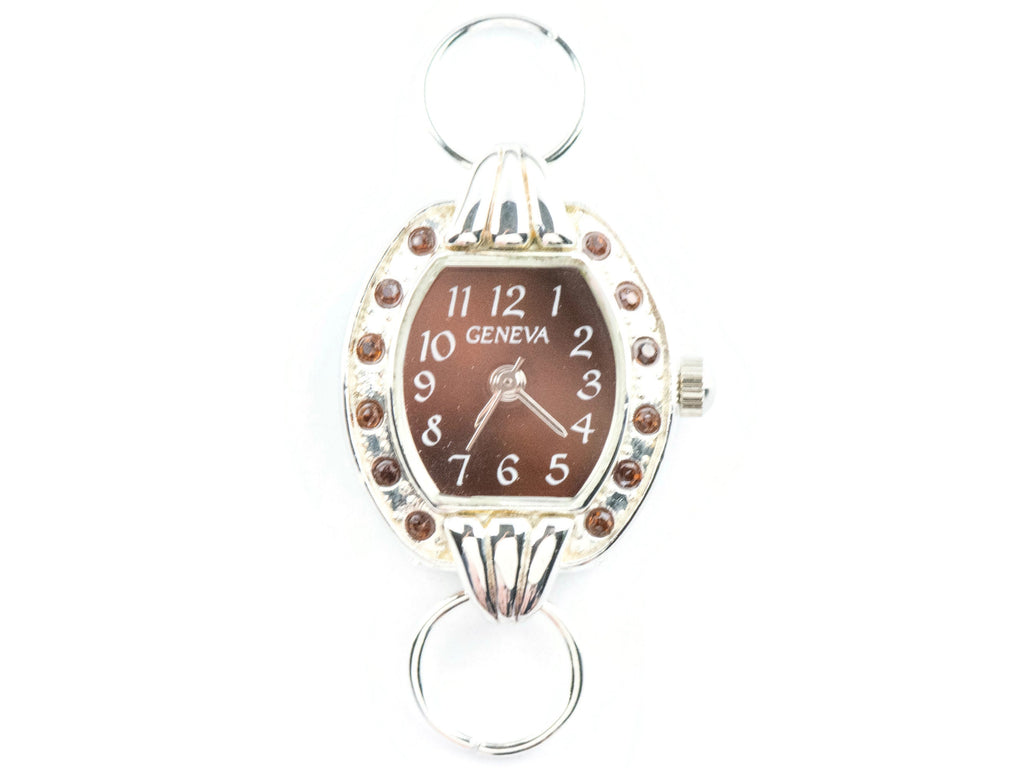 Brown Dial Rhinestone-Studded Silvertone Square Watch Face • DIY Beading Watch • Jewelry Making • Analog • Loops and Battery Included