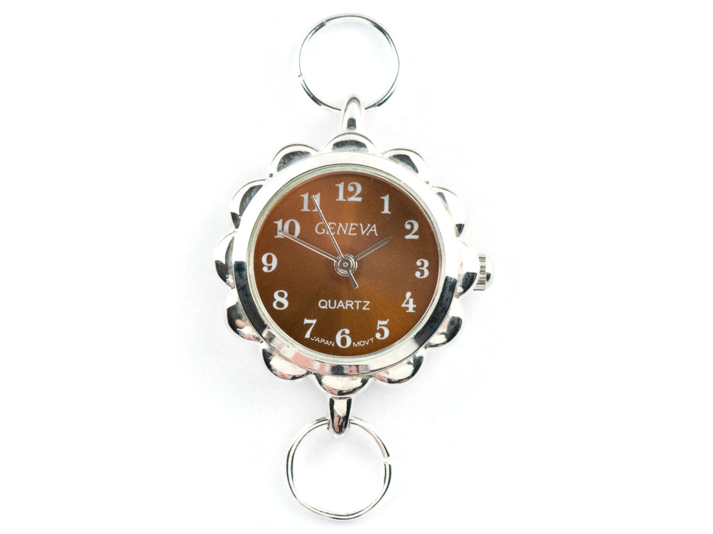 Brown Dial Silvertone Flower Watch Face • DIY Beading Watch • Jewelry Making • Analog • Loops and Battery Included
