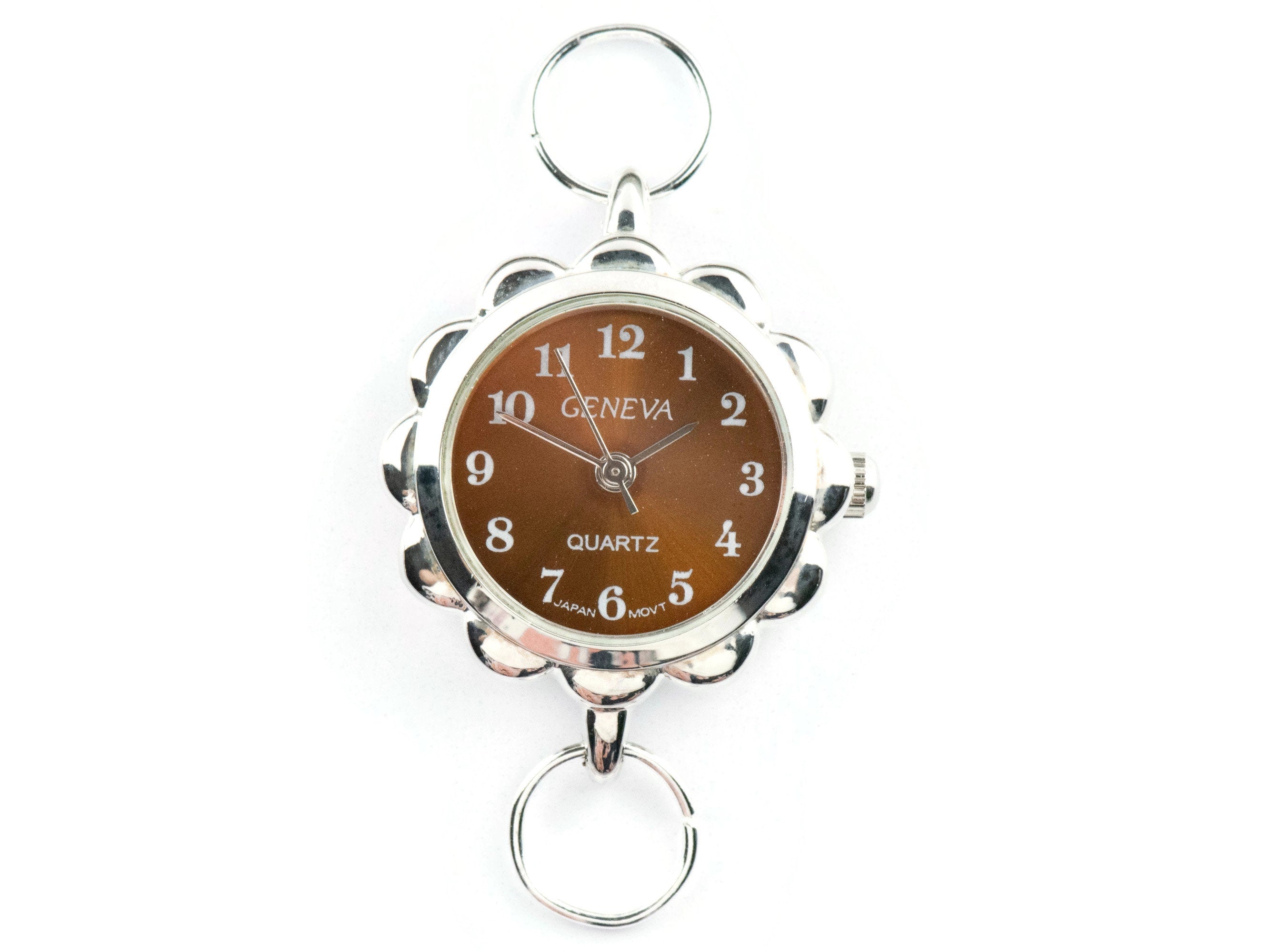 Brown Dial Silvertone Flower Watch Face • DIY Beading Watch • Jewelry Making • Analog • Loops and Battery Included