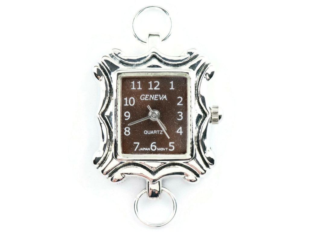 Brown Dial Silvertone Square Frame Watch Face • DIY Beading Watch • Jewelry Making • Analog • Loops and Battery Included