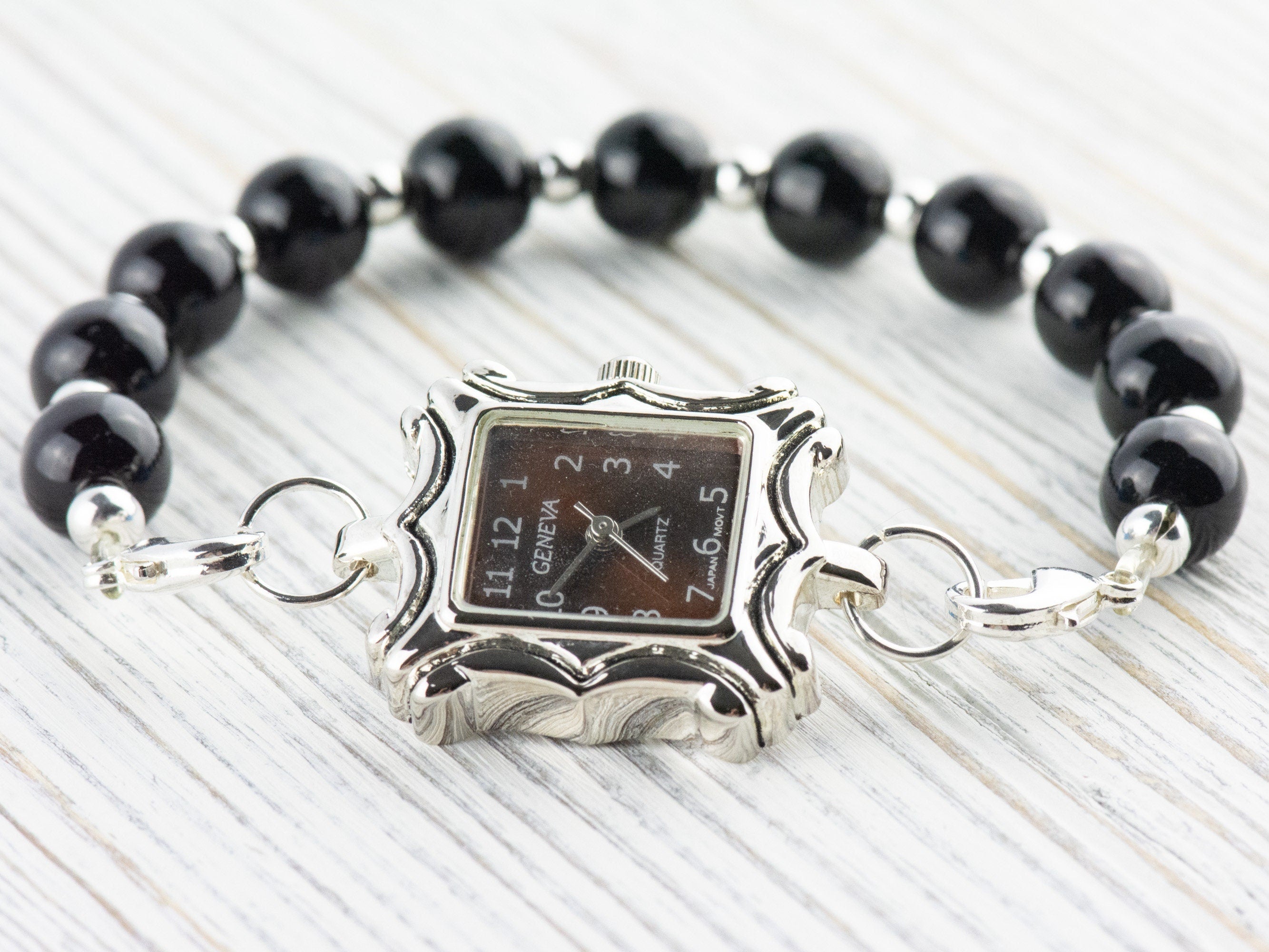 Brown Dial Silvertone Square Frame Watch Face • DIY Beading Watch • Jewelry Making • Analog • Loops and Battery Included