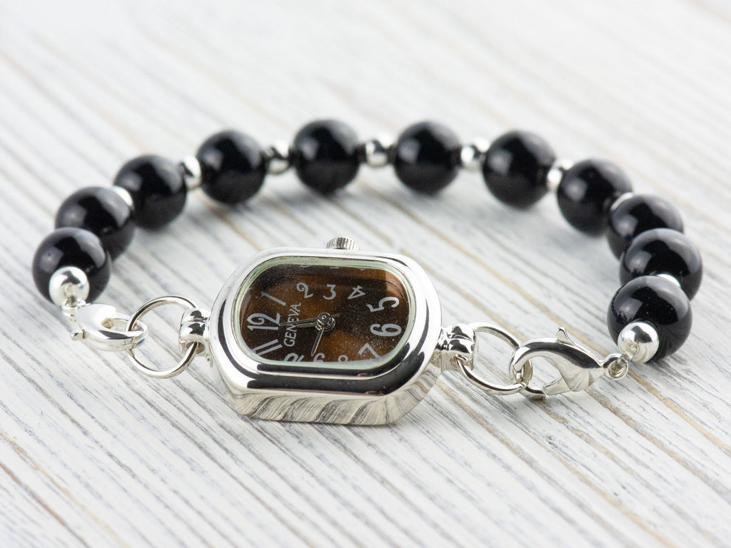 Brown Dial Silvertone Rectangle Watch Face • DIY Beading Watch • Jewelry Making • Analog • Loops and Battery Included