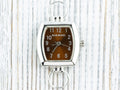 Brown Dial Silvertone Square Rectangle Watch Face • DIY Beading Watch • Jewelry Making • Analog • Loops and Battery Included