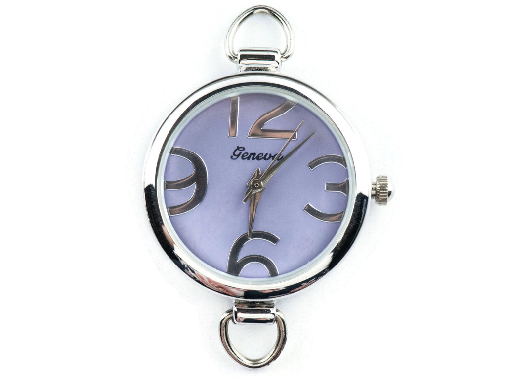 Lavender-Purple Dial Big-Numbers Round Silvertone Watch Face • DIY Beading Watch • Jewelry Making • Analog • Loops and Battery Included