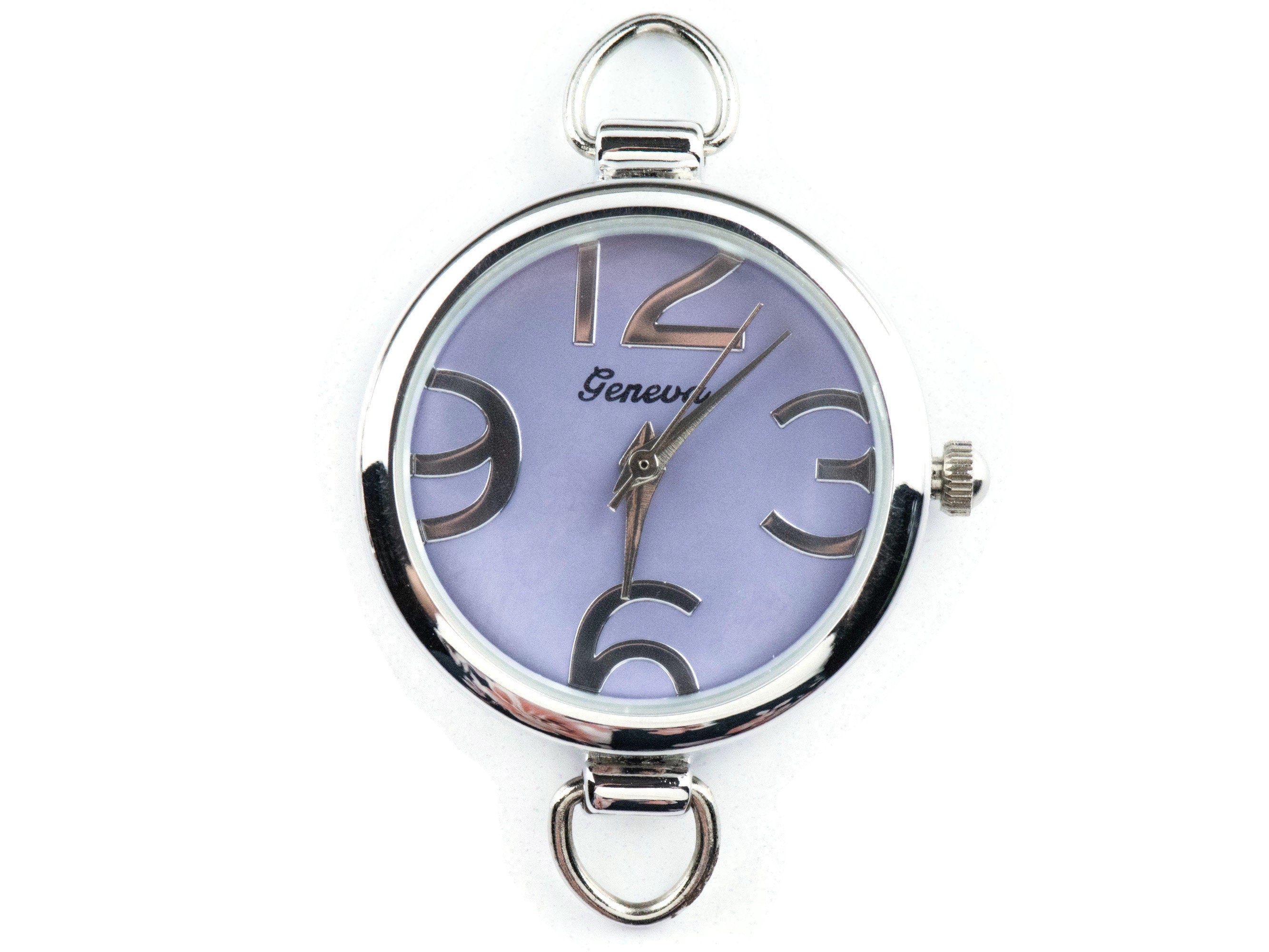 Lavender-Purple Dial Big-Numbers Round Silvertone Watch Face • DIY Beading Watch • Jewelry Making • Analog • Loops and Battery Included