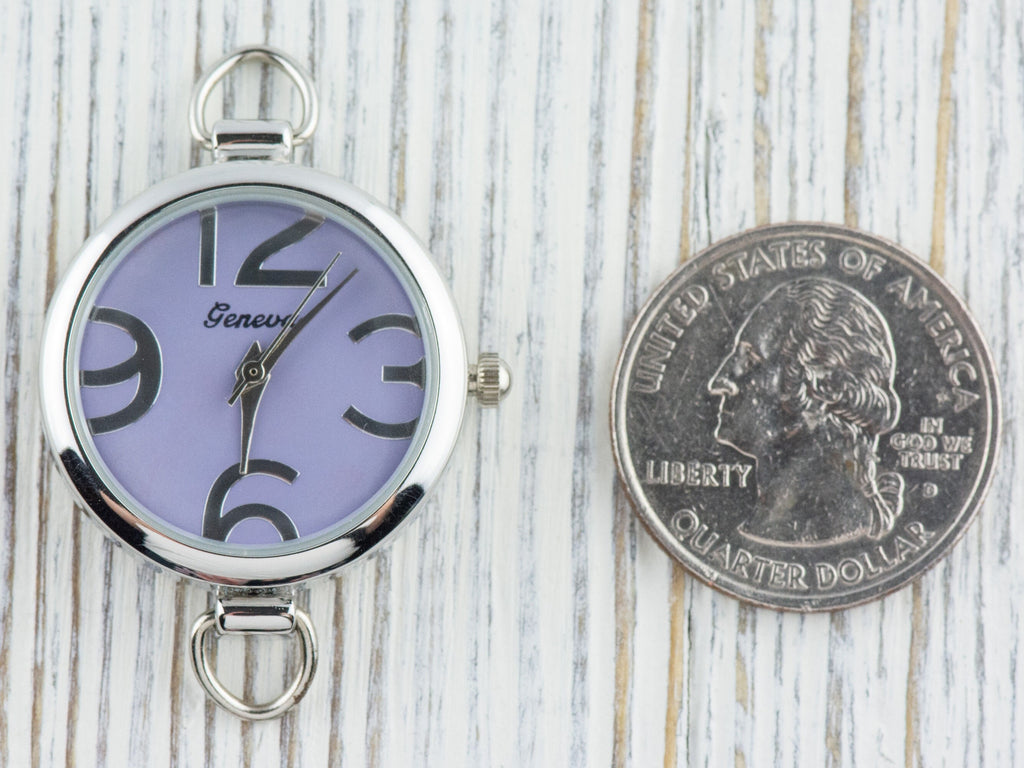 Lavender-Purple Dial Big-Numbers Round Silvertone Watch Face • DIY Beading Watch • Jewelry Making • Analog • Loops and Battery Included