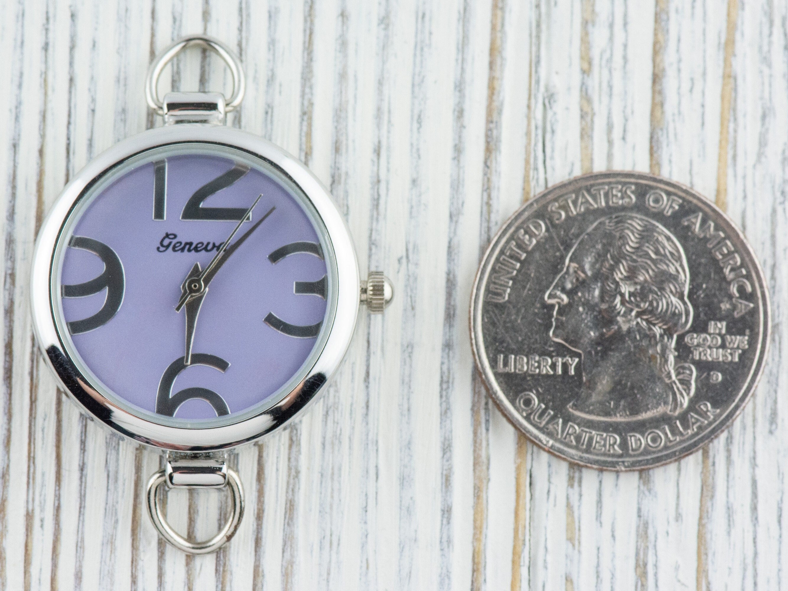 Lavender-Purple Dial Big-Numbers Round Silvertone Watch Face • DIY Beading Watch • Jewelry Making • Analog • Loops and Battery Included