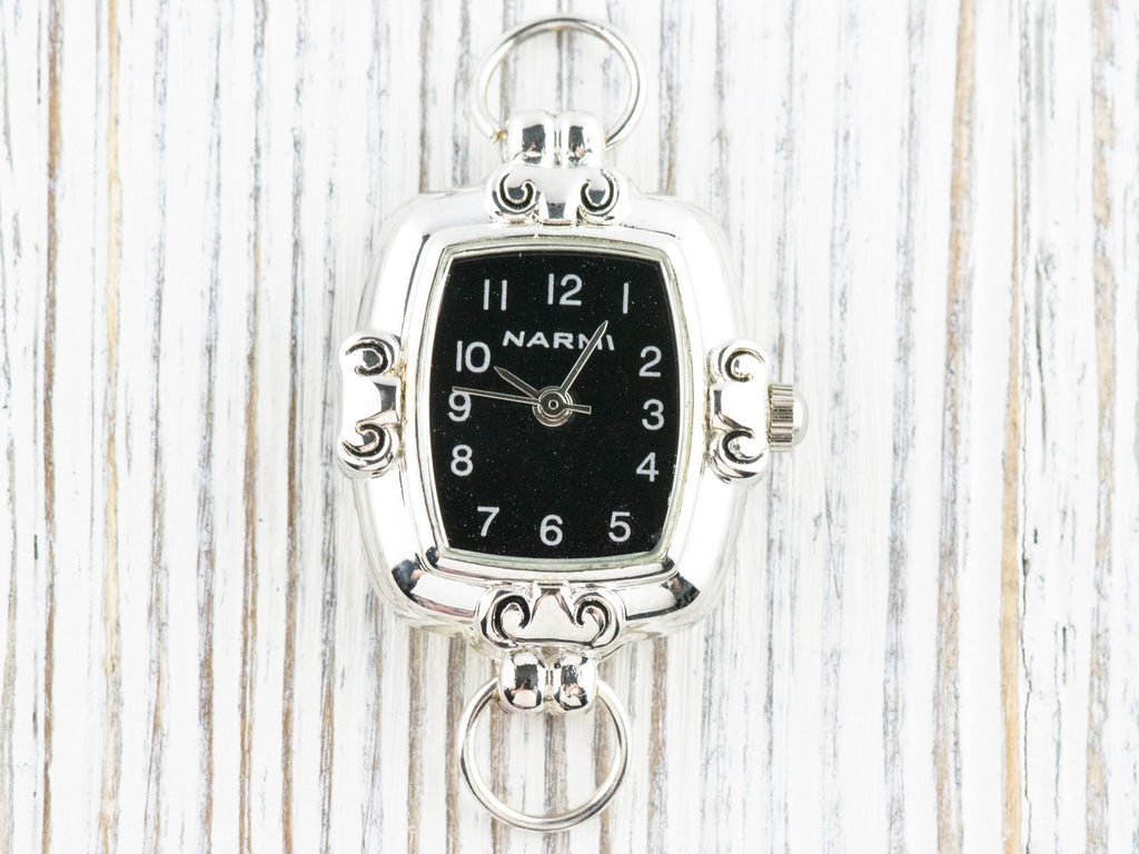 Black Dial Silvertone Square Watch Face • DIY Beading Watch • Jewelry Making • Analog • Loops and Battery Included