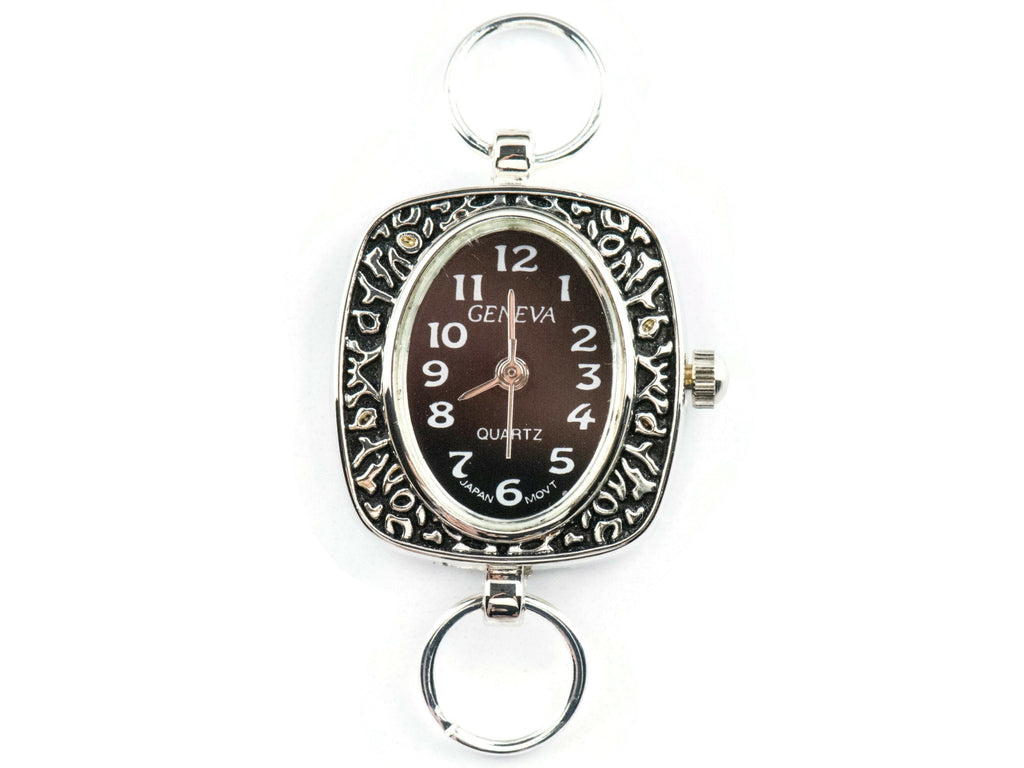 Black Dial Silvertone Oval Display Square Watch Face • DIY Beading Watch • Jewelry Making • Analog • Loops and Battery Included