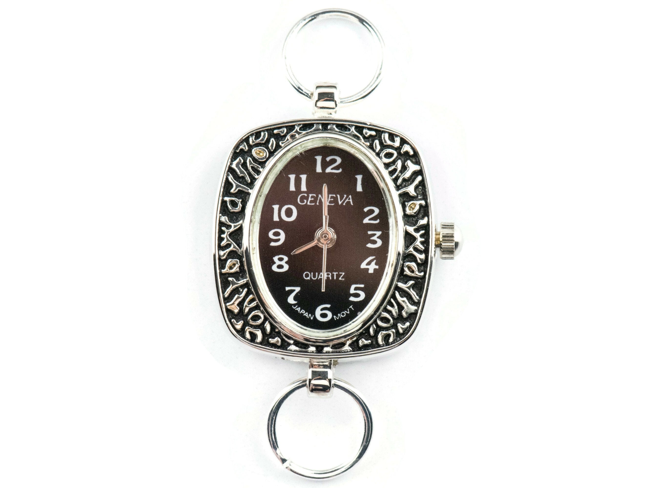 Black Dial Silvertone Oval Display Square Watch Face • DIY Beading Watch • Jewelry Making • Analog • Loops and Battery Included