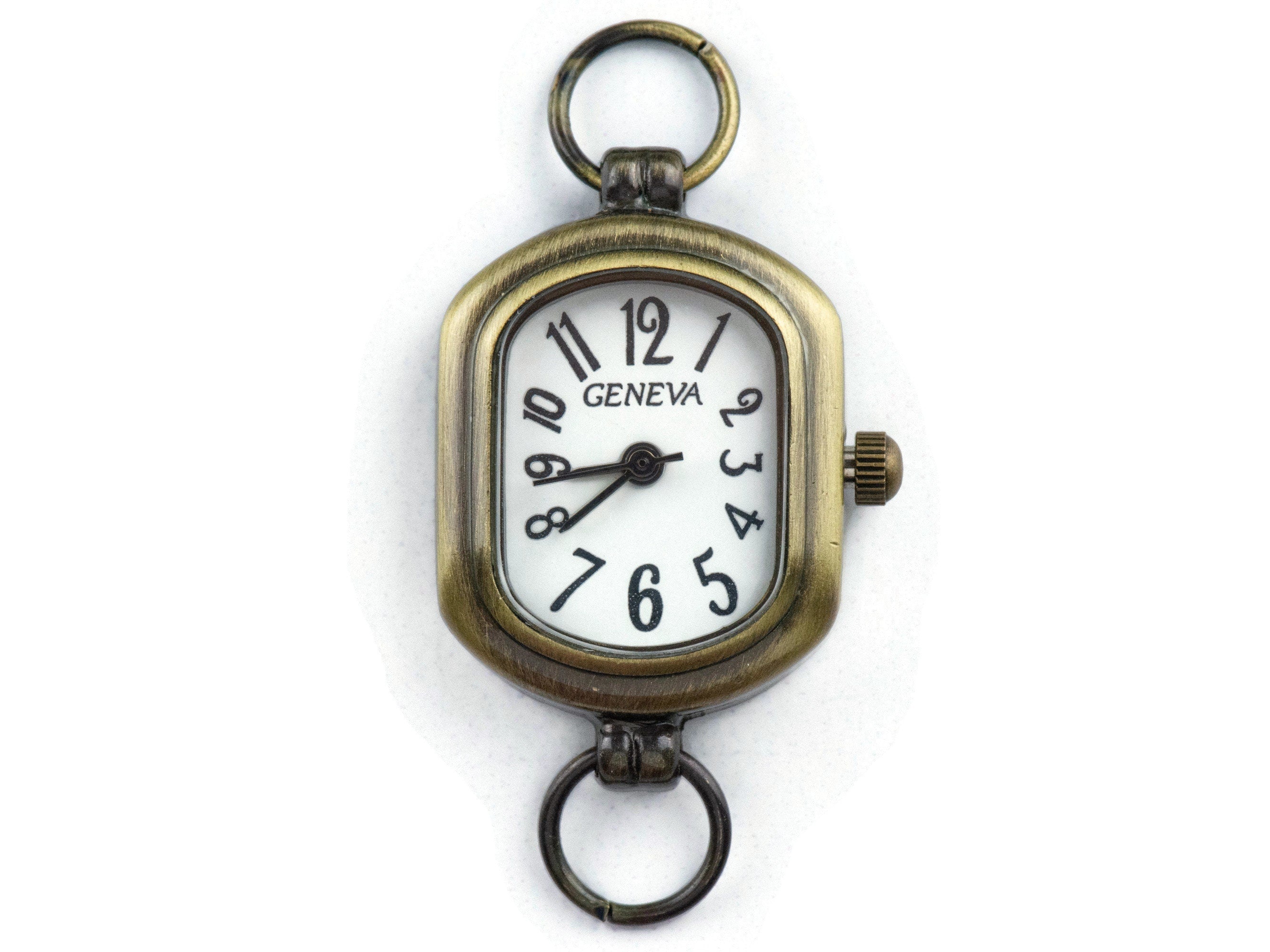 Antique Gold Rectangle Watch Face • White Dial • DIY Beading Watch • Jewelry Making • Analog • Loops and Battery Included