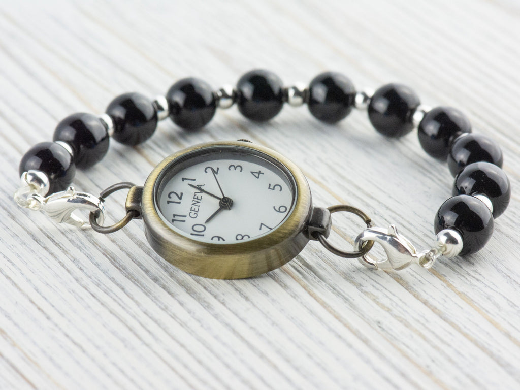 Antique Gold Oval Watch Face • White Dial • DIY Beading Watch • Jewelry Making • Analog • Loops and Battery Included