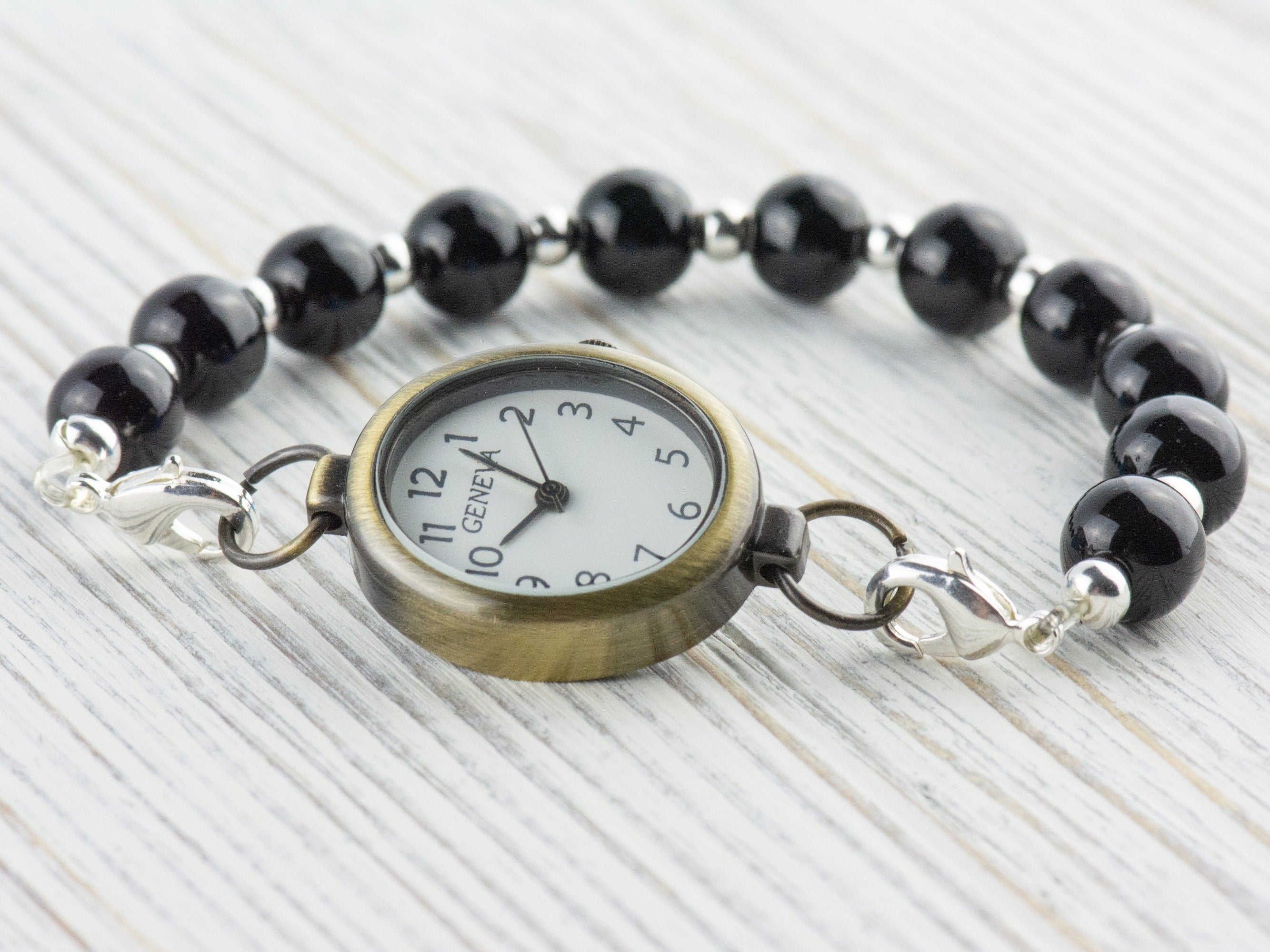 Antique Gold Oval Watch Face • White Dial • DIY Beading Watch • Jewelry Making • Analog • Loops and Battery Included