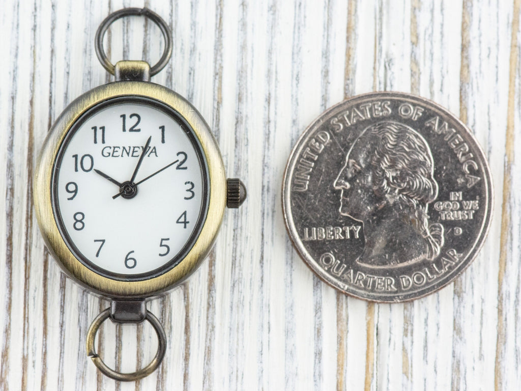 Antique Gold Oval Watch Face • White Dial • DIY Beading Watch • Jewelry Making • Analog • Loops and Battery Included