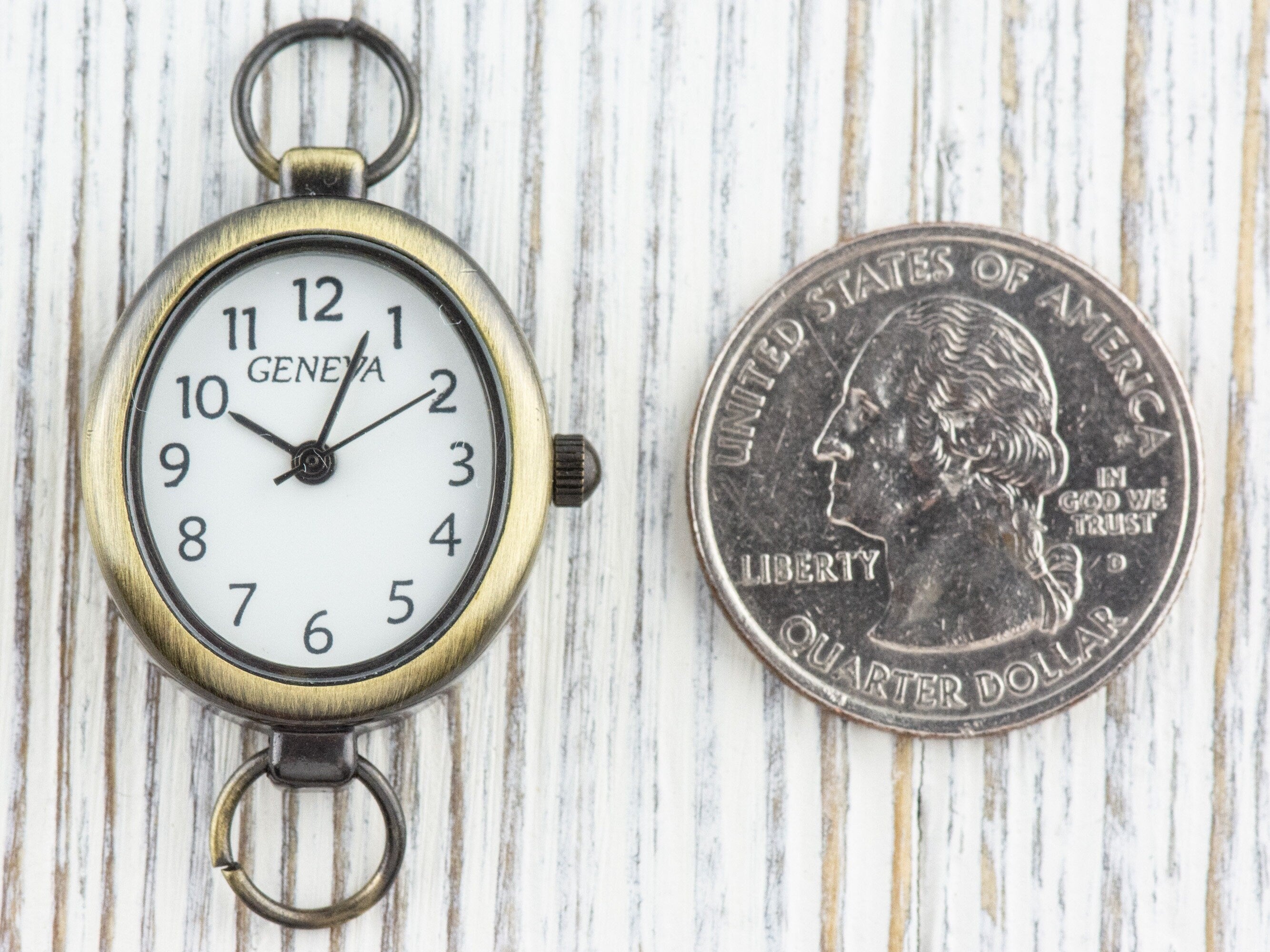 Antique Gold Oval Watch Face • White Dial • DIY Beading Watch • Jewelry Making • Analog • Loops and Battery Included