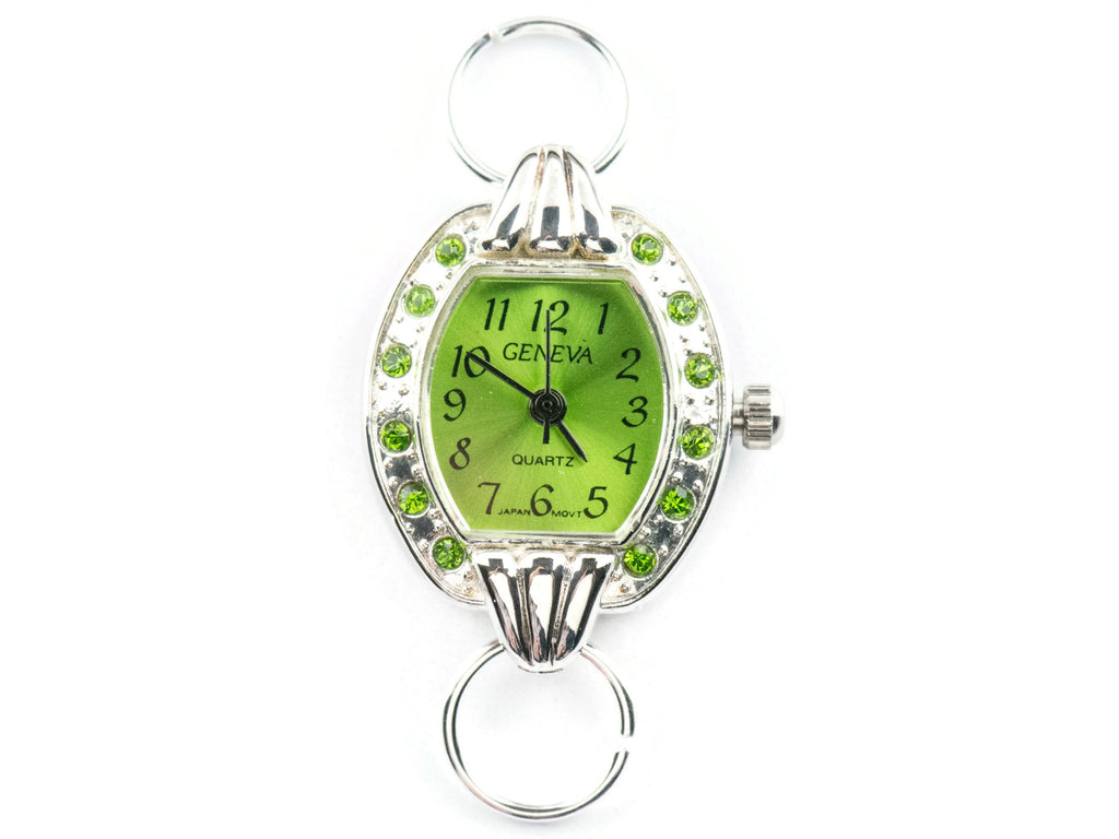 Green Dial Rhinestone-Studded Silvertone Square Watch Face • DIY Beading Watch • Jewelry Making • Analog • Loops and Battery Included